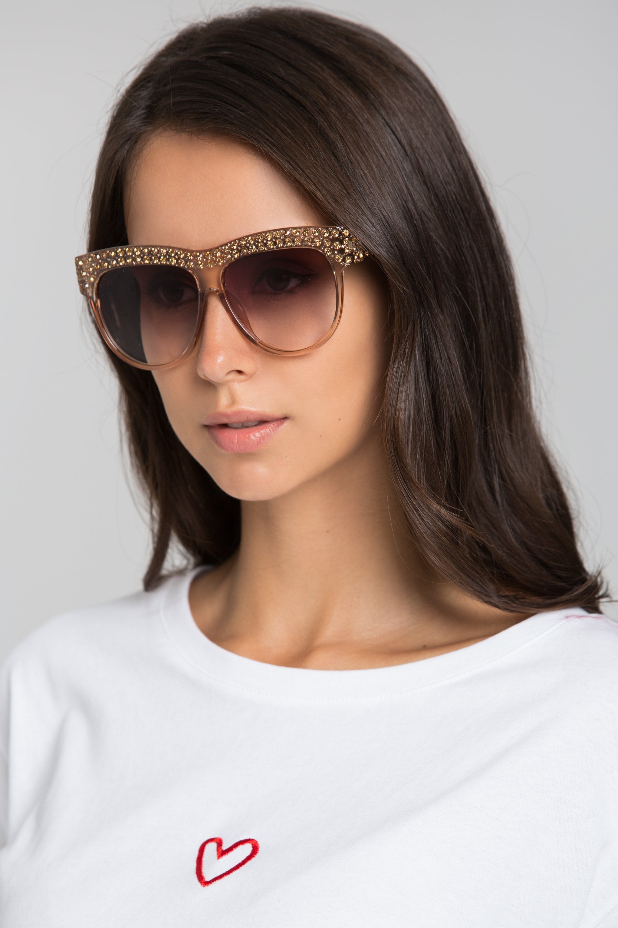 Copper Transparent Embellished Top Rim Sunglasses