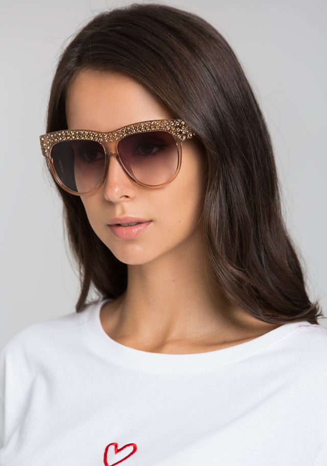 Copper Transparent Embellished Top Rim Sunglasses