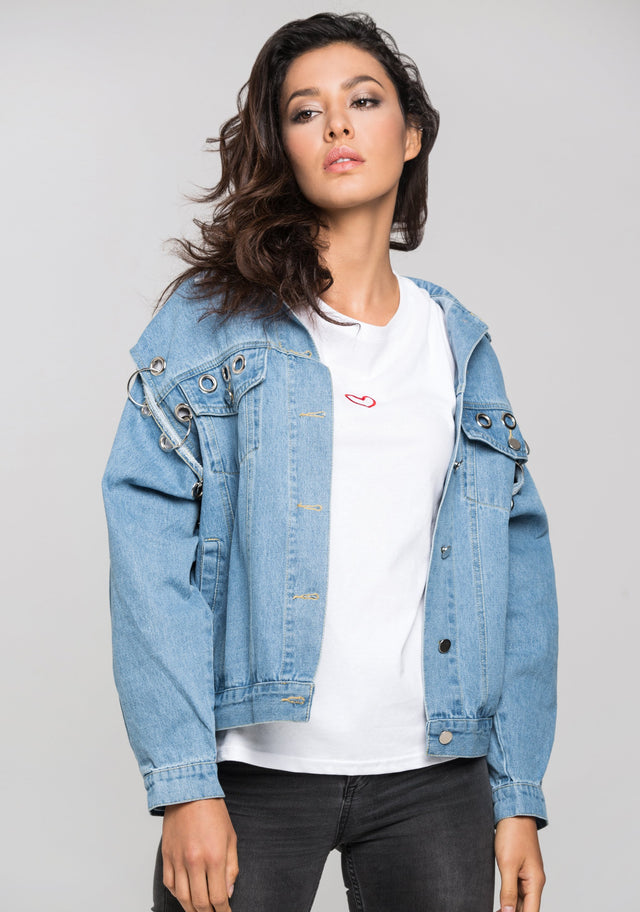 Denim Ring and Hoop Distressed Jacket