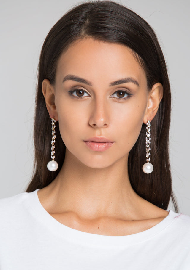 Diamond Drop Pearl Earrings