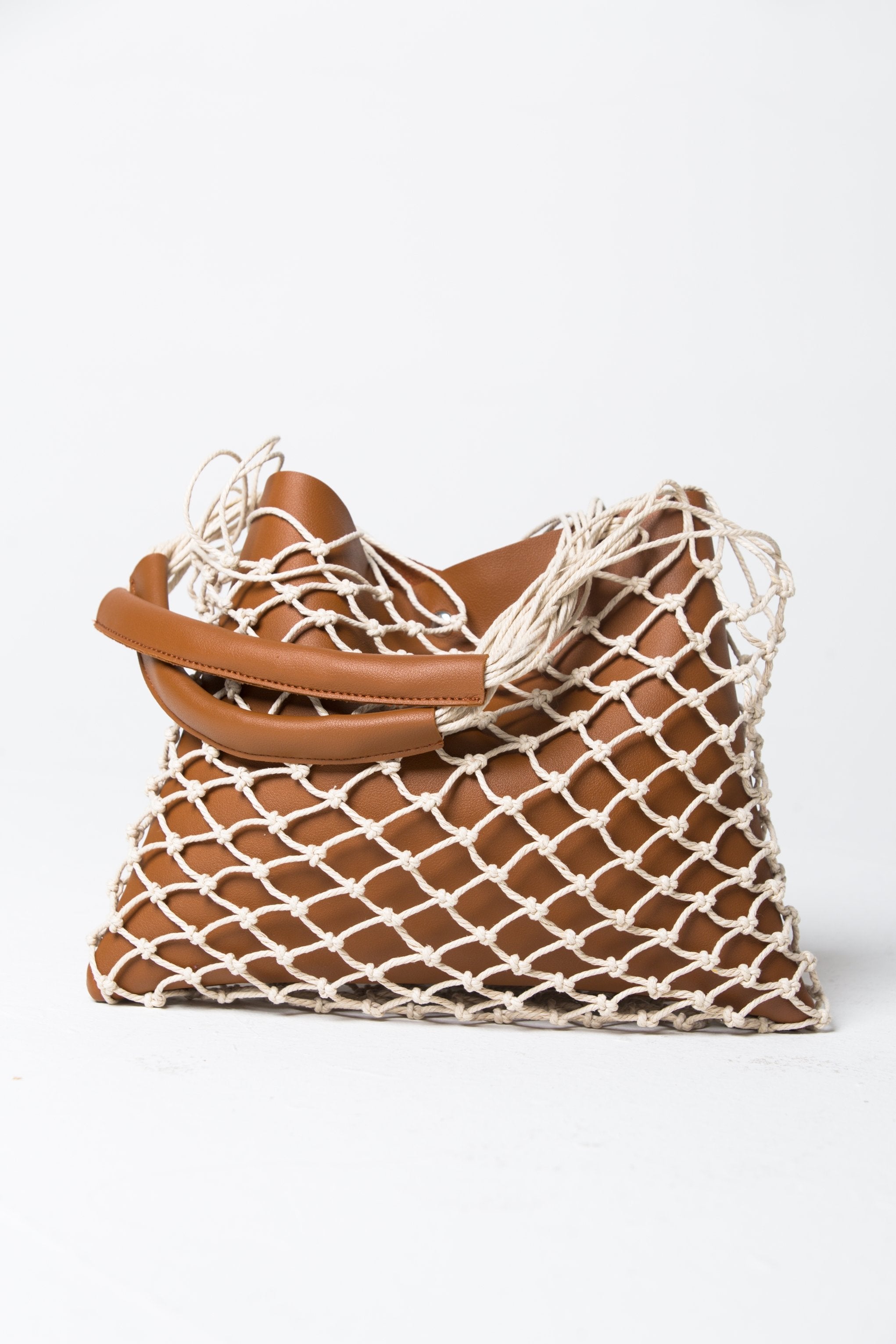 Faux Leather and Jute Macrame Hobo Bag