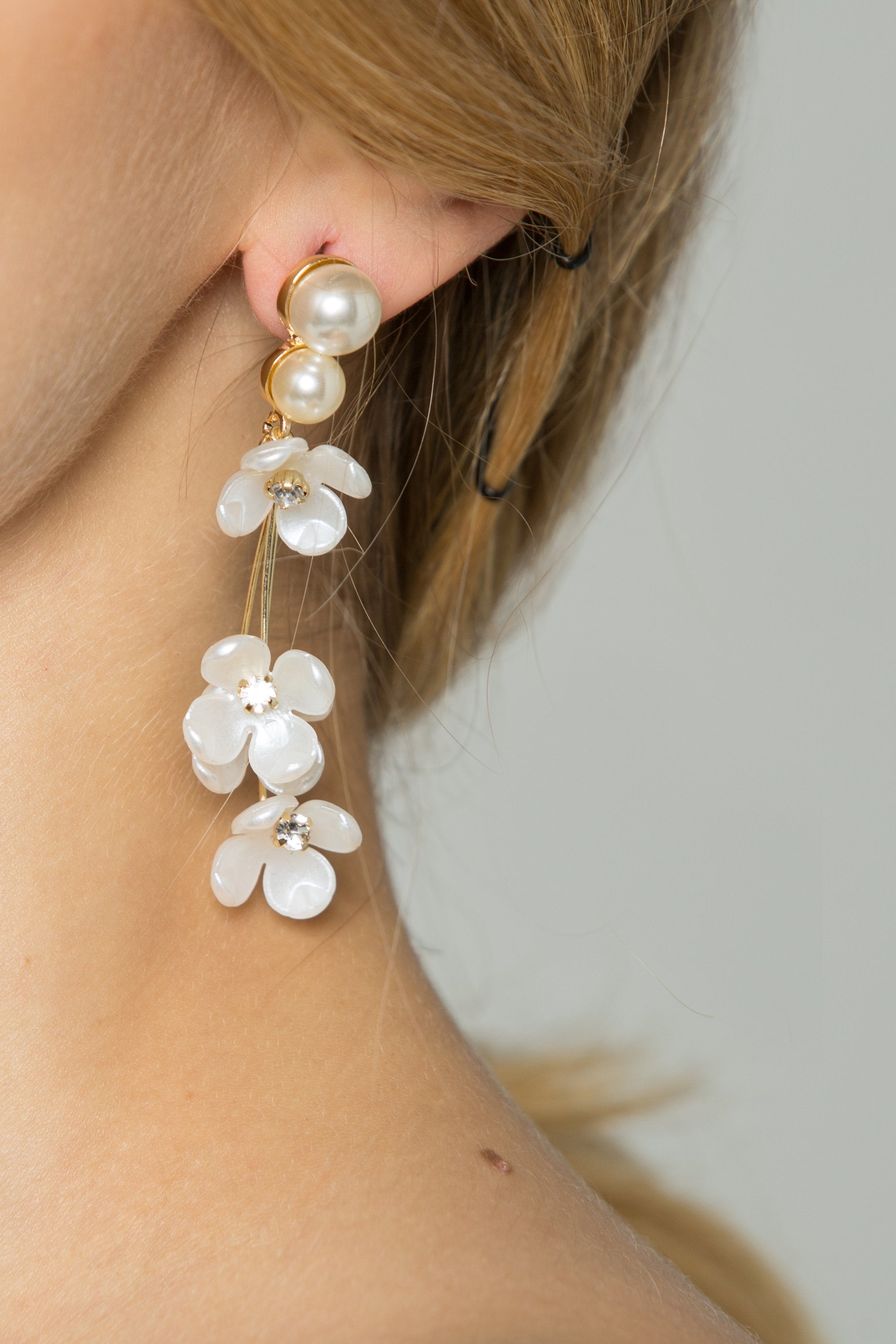 Faux Pearl and Acrylic Flower Earrings