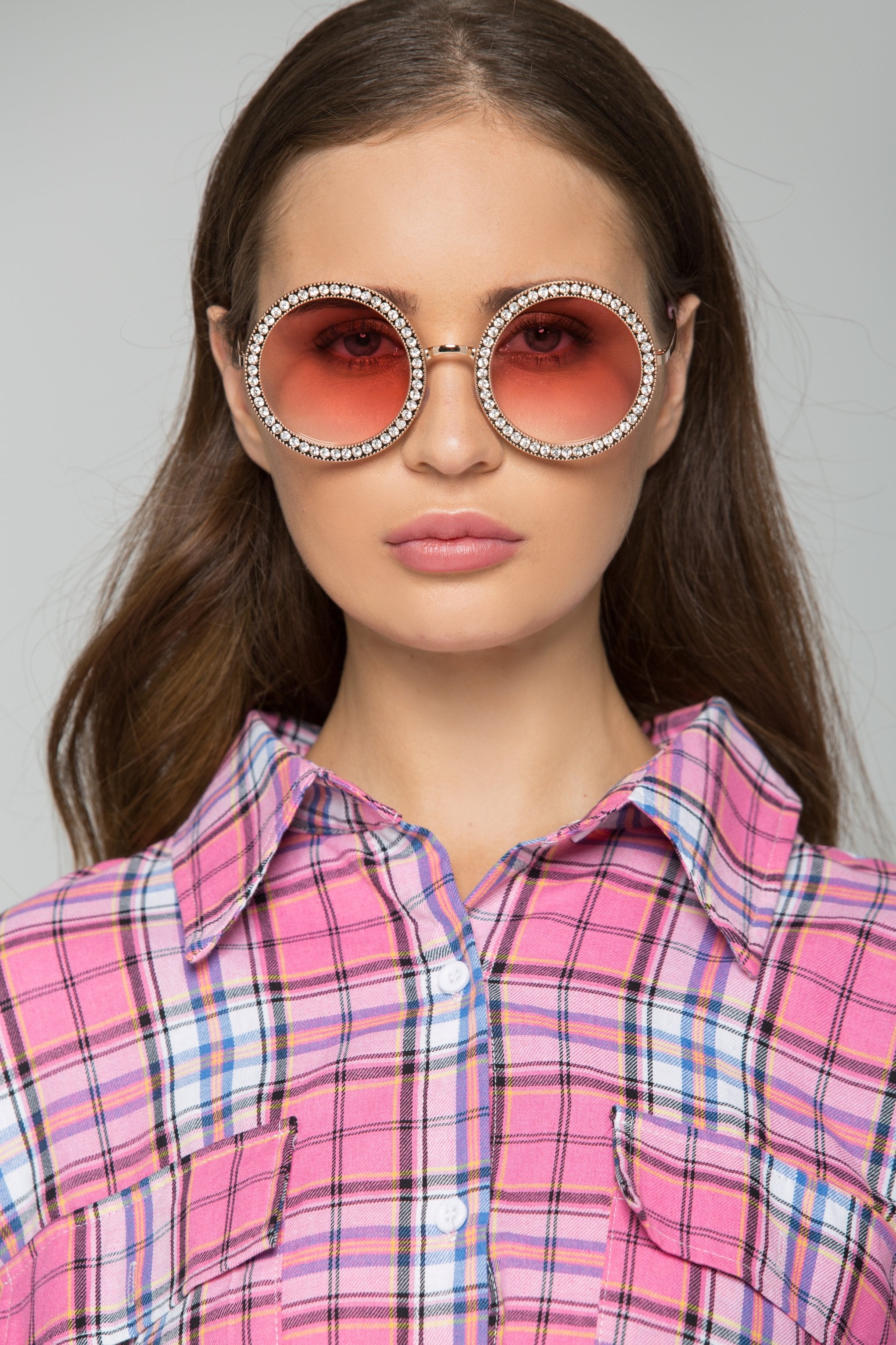 Faux Rhinestones Embellished Rim Round Sunglasses