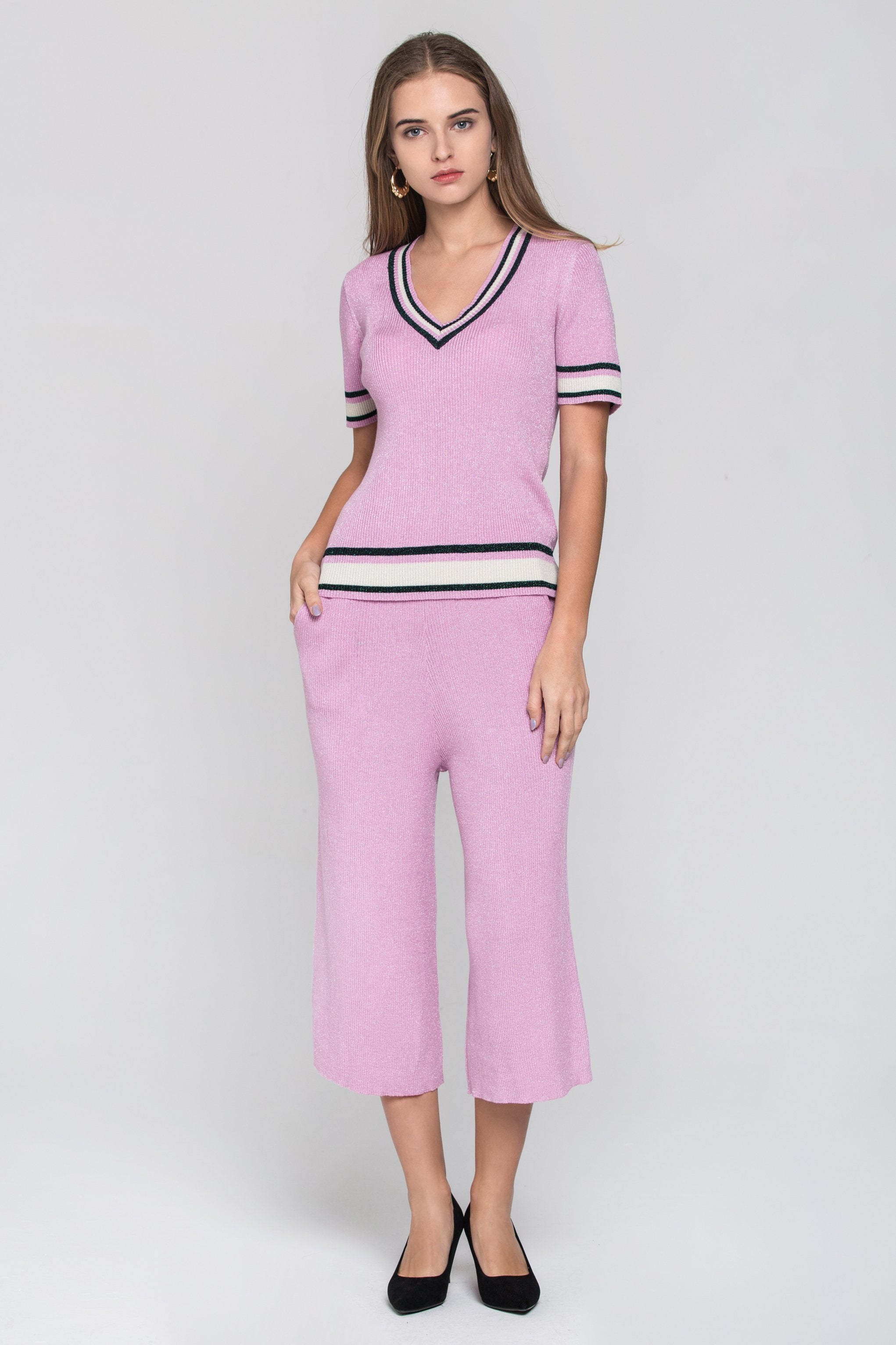 Purple Knit Two Piece Shirt Dress