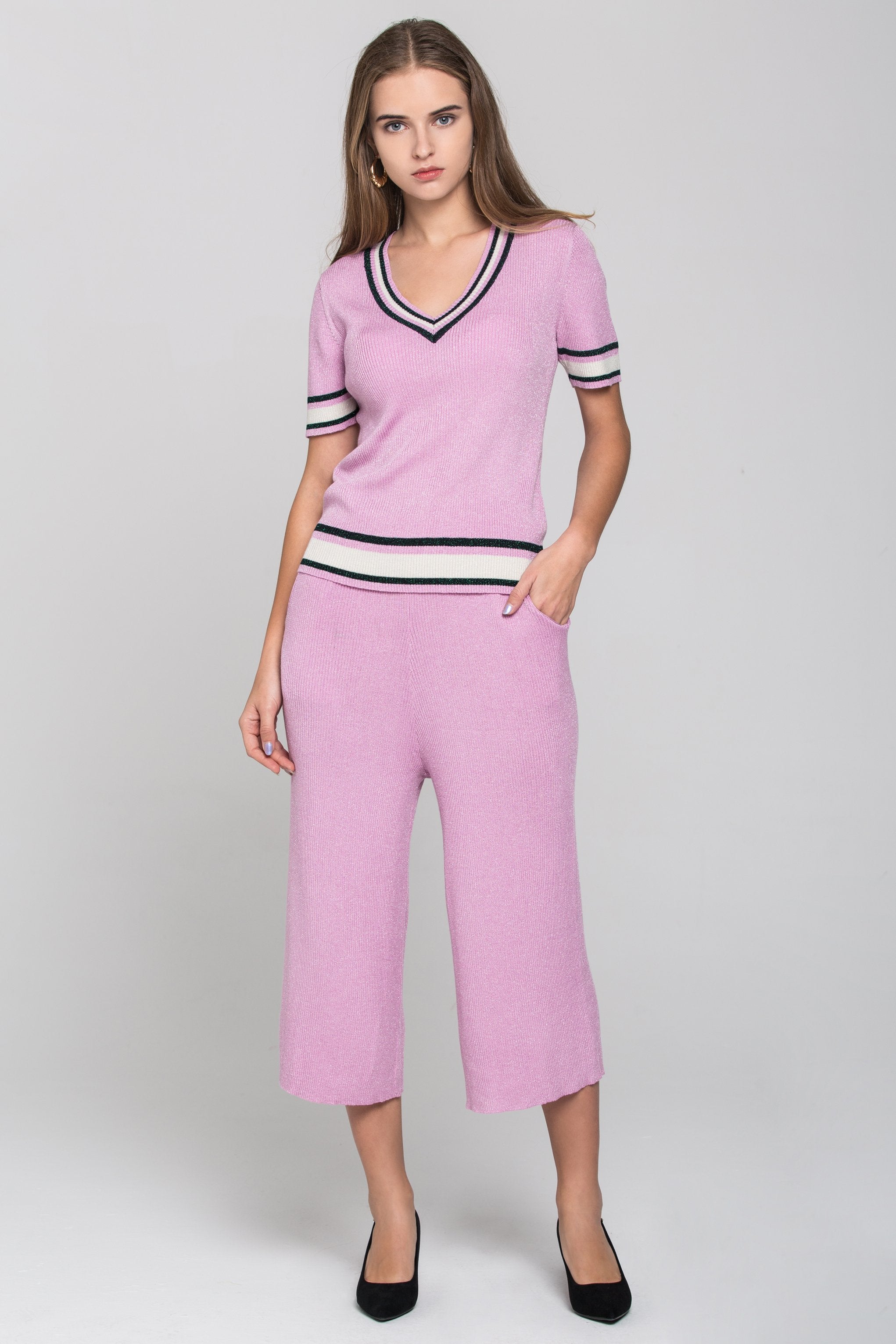 Purple Knit Two Piece Shirt Dress