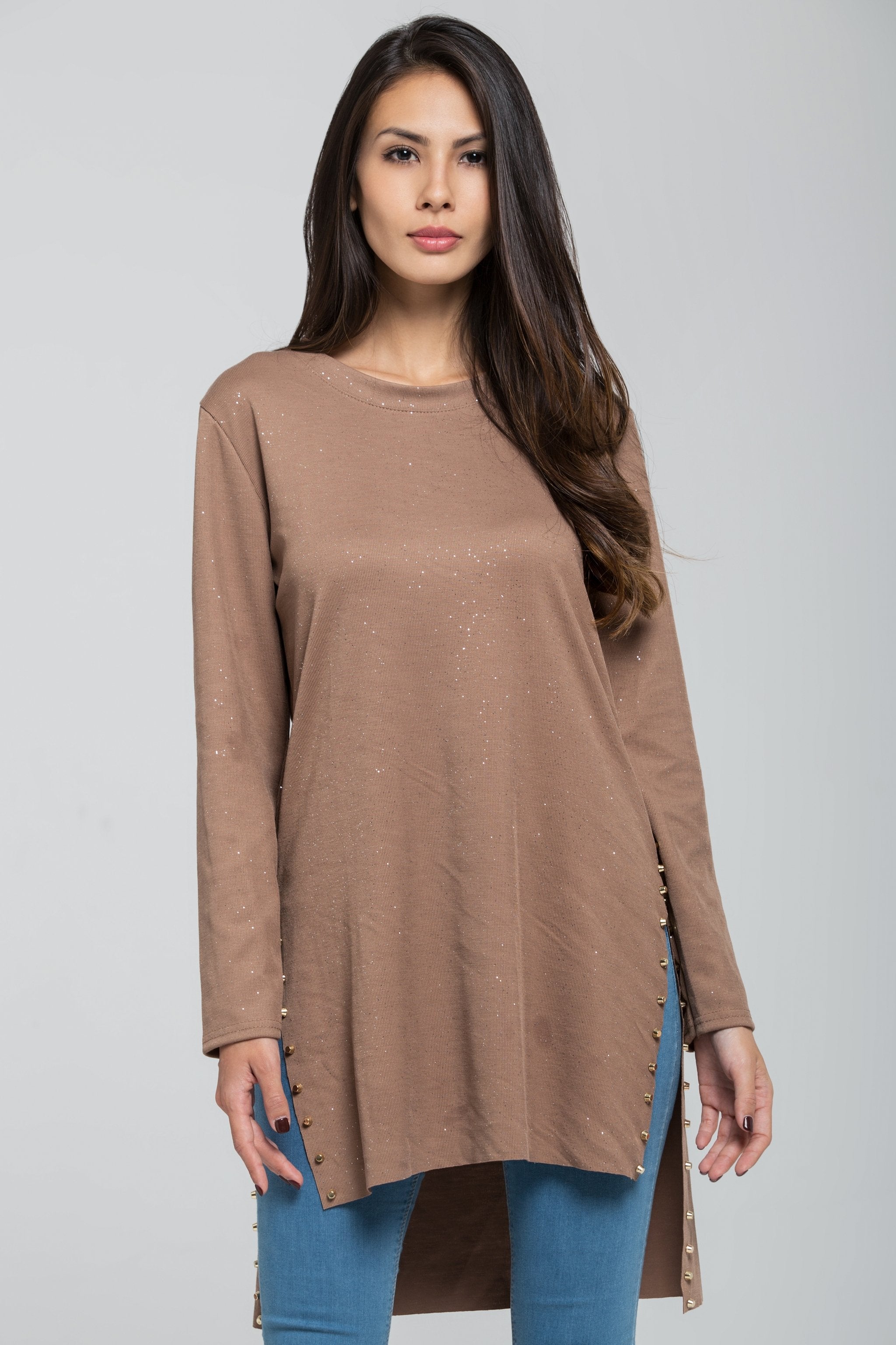 Glitter Sand Sleeved Tunic Top