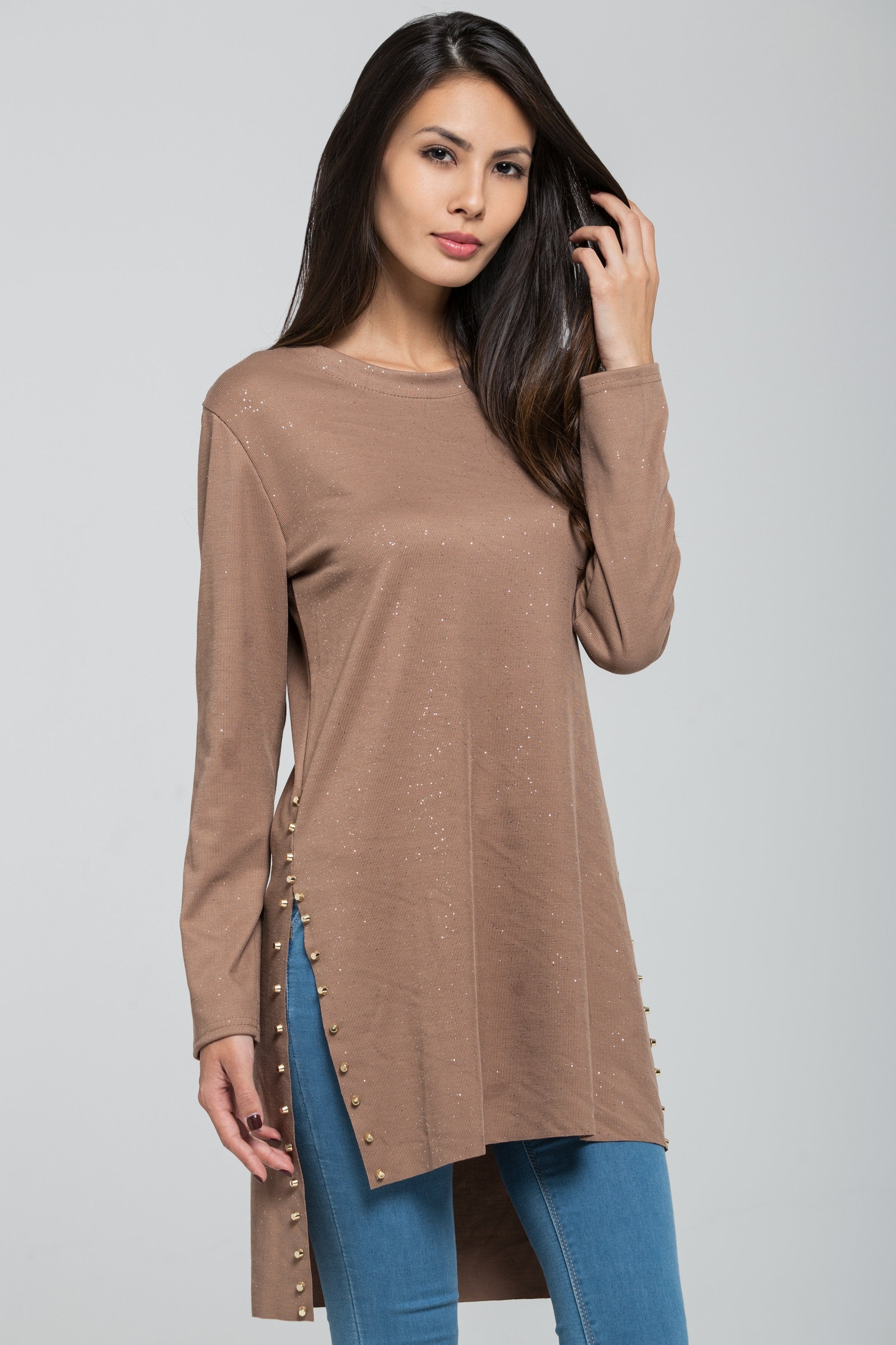 Glitter Sand Sleeved Tunic Top