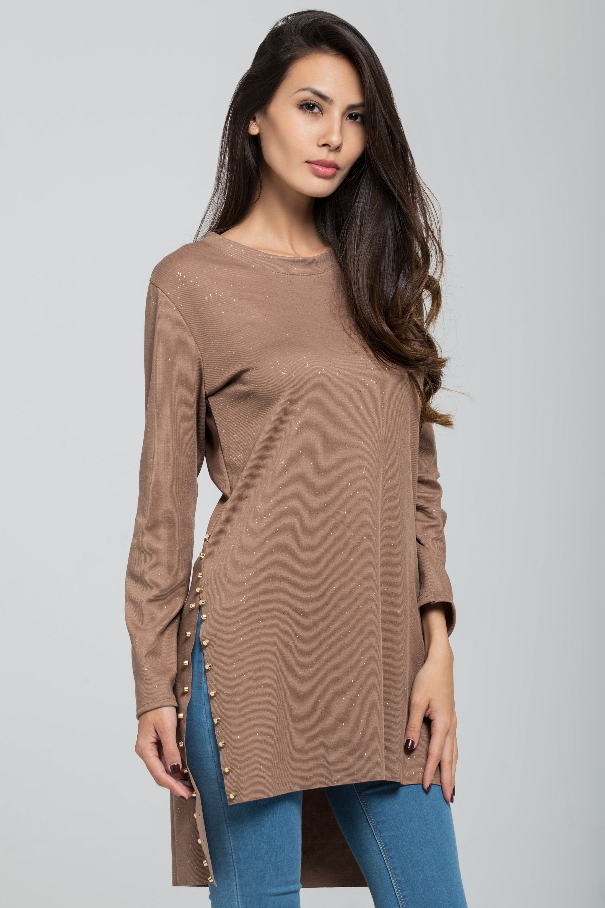 Glitter Sand Sleeved Tunic Top