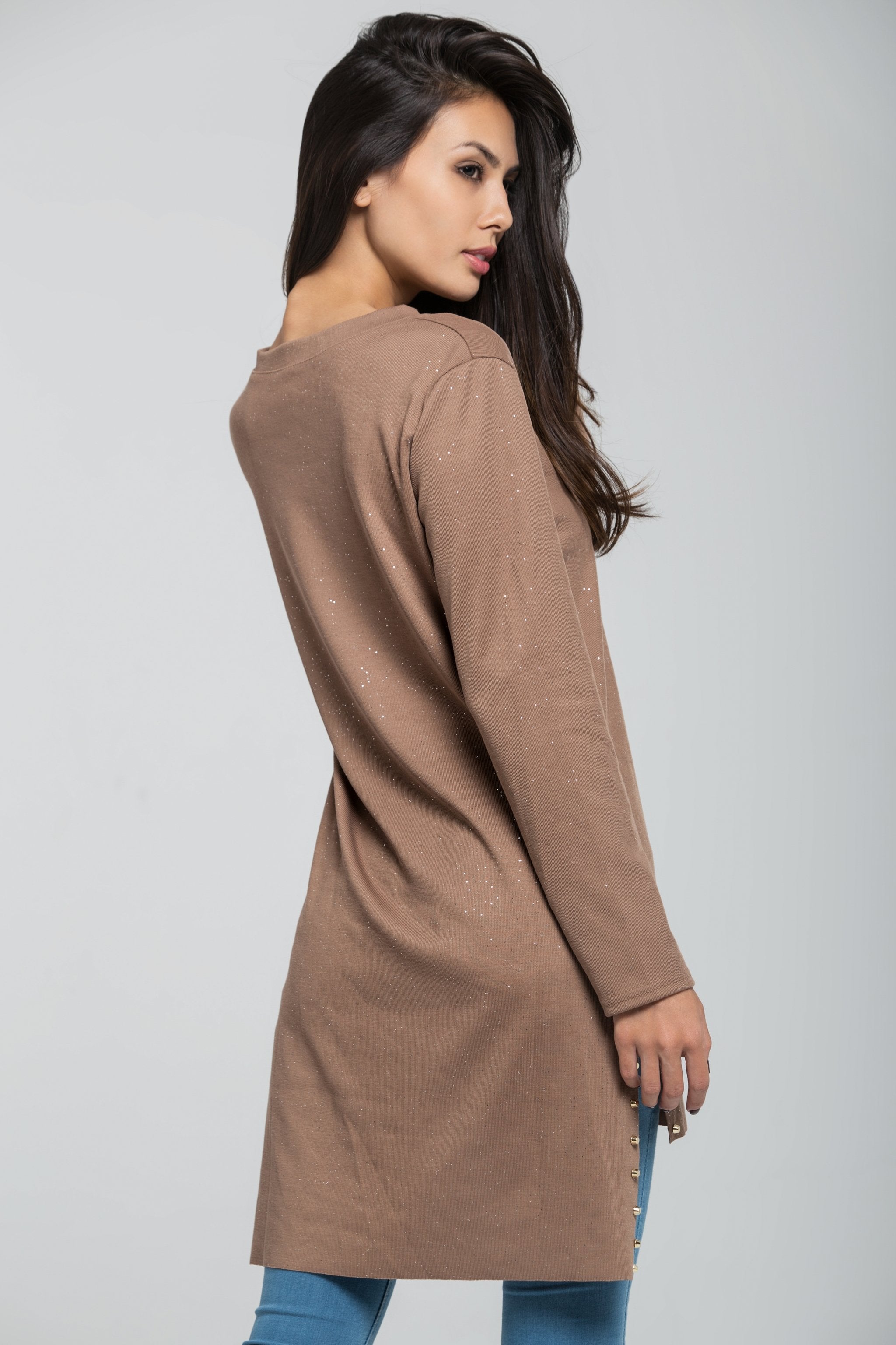 Glitter Sand Sleeved Tunic Top