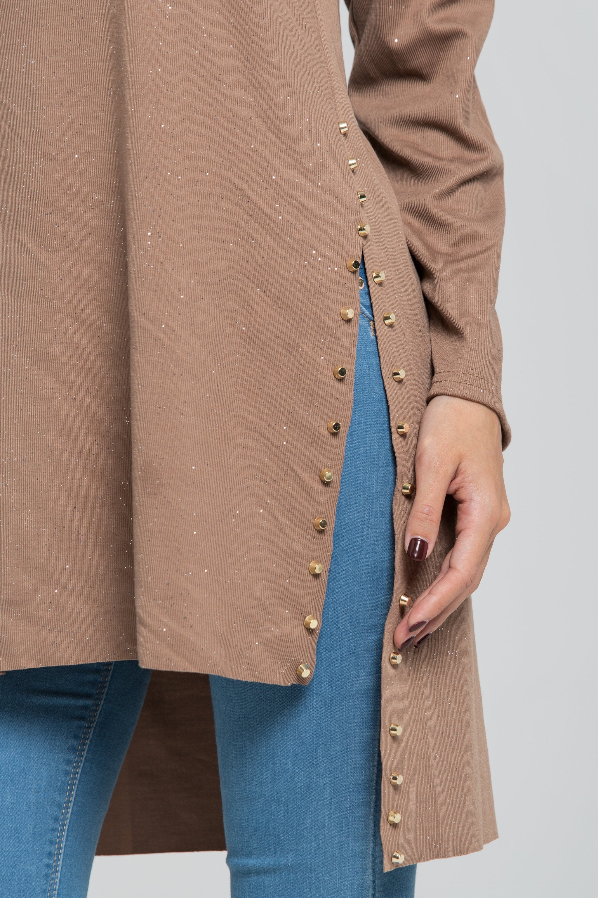 Glitter Sand Sleeved Tunic Top