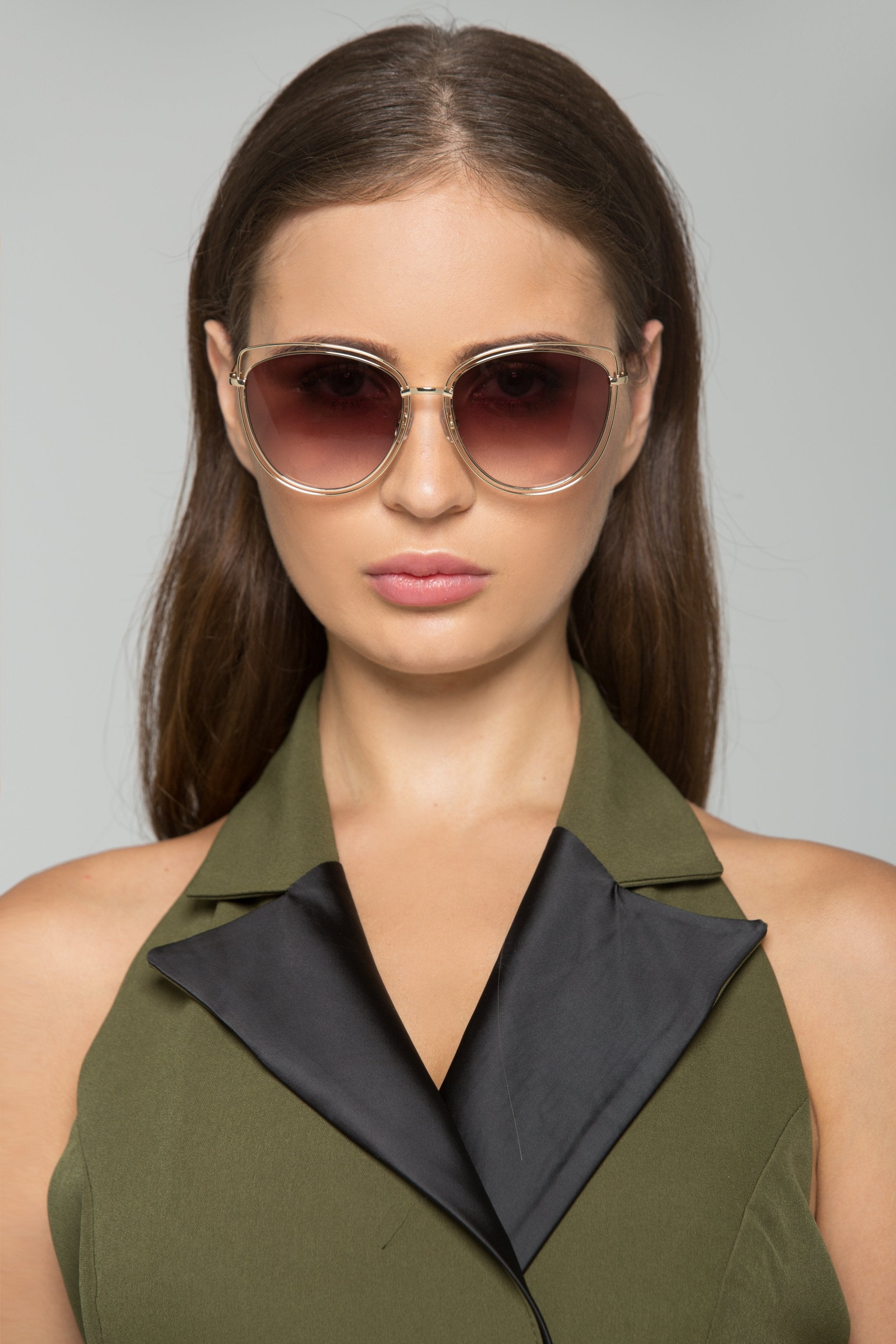 Gold Double Rim Cat Eye Sunglasses