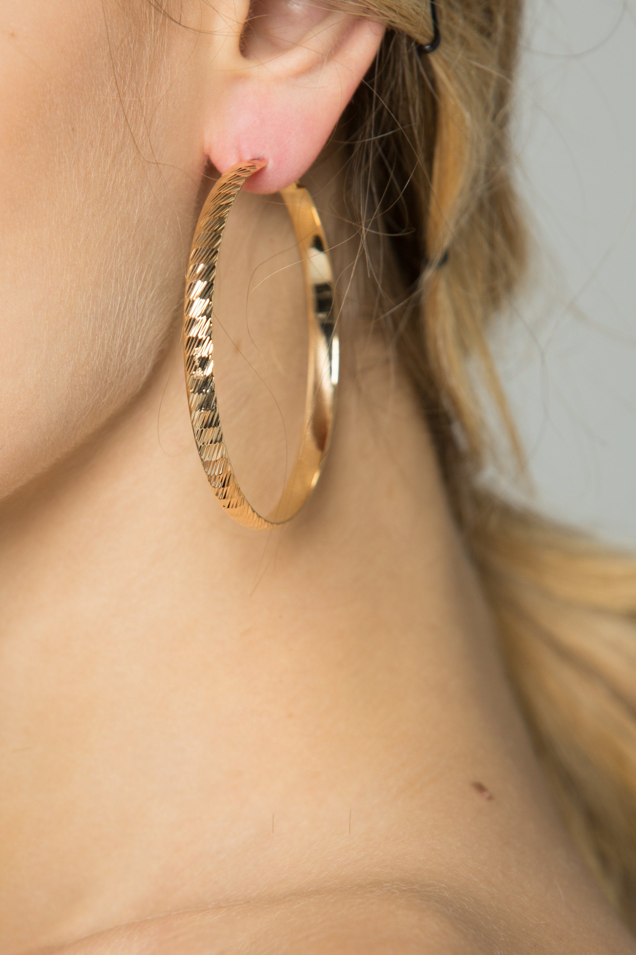 Gold Flat Ribbed Hoop Earrings