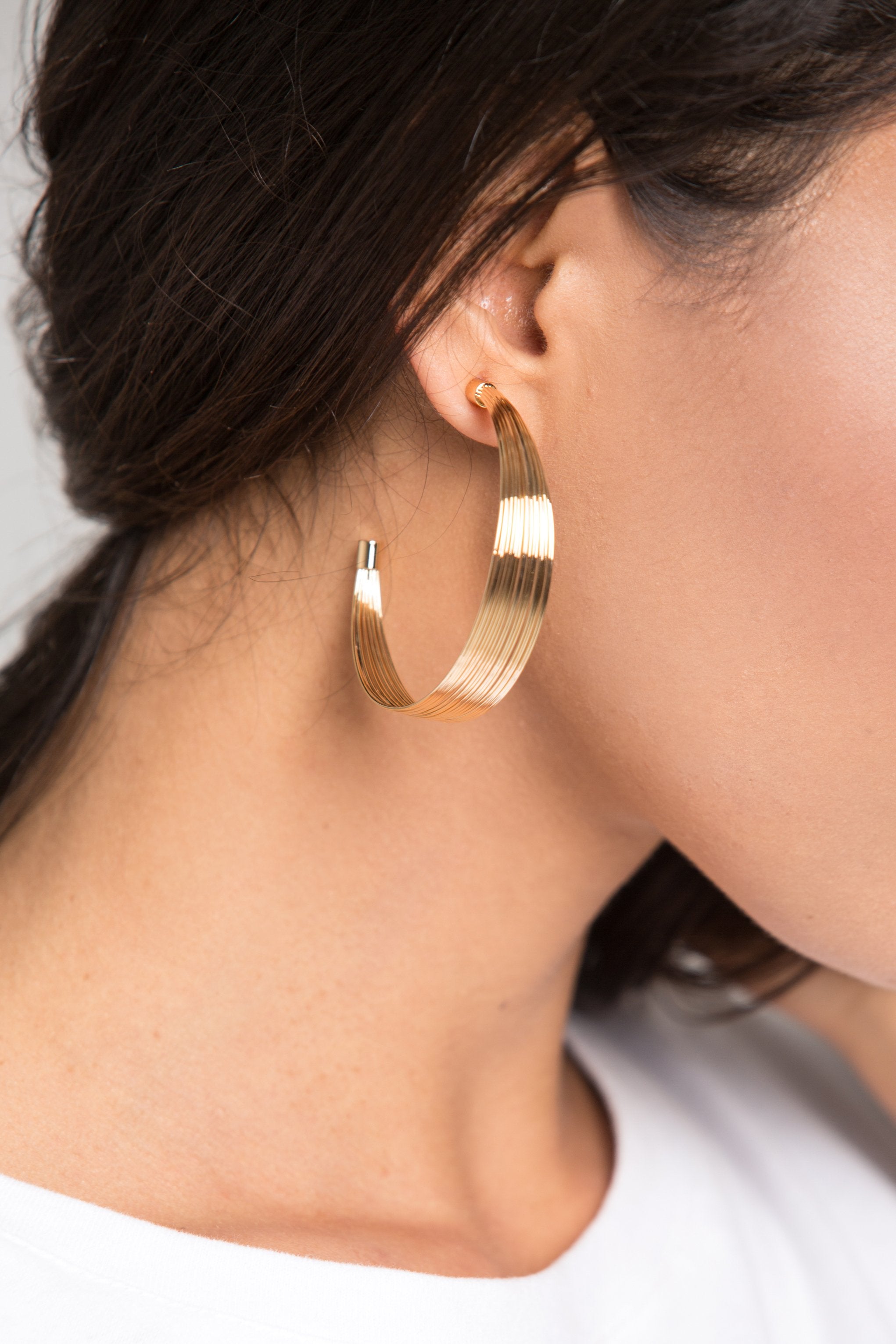 Gold Plated Flat Wire Hoop Earrings