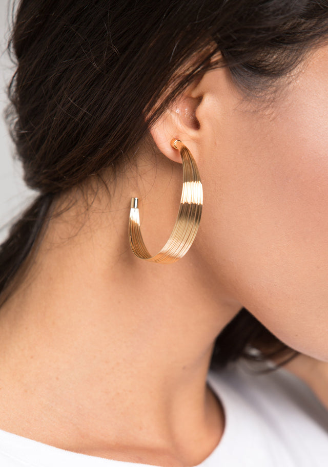 Gold Plated Flat Wire Hoop Earrings