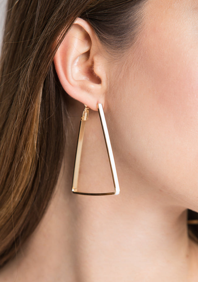Gold Plated Triangle White Trim Loop Earrings