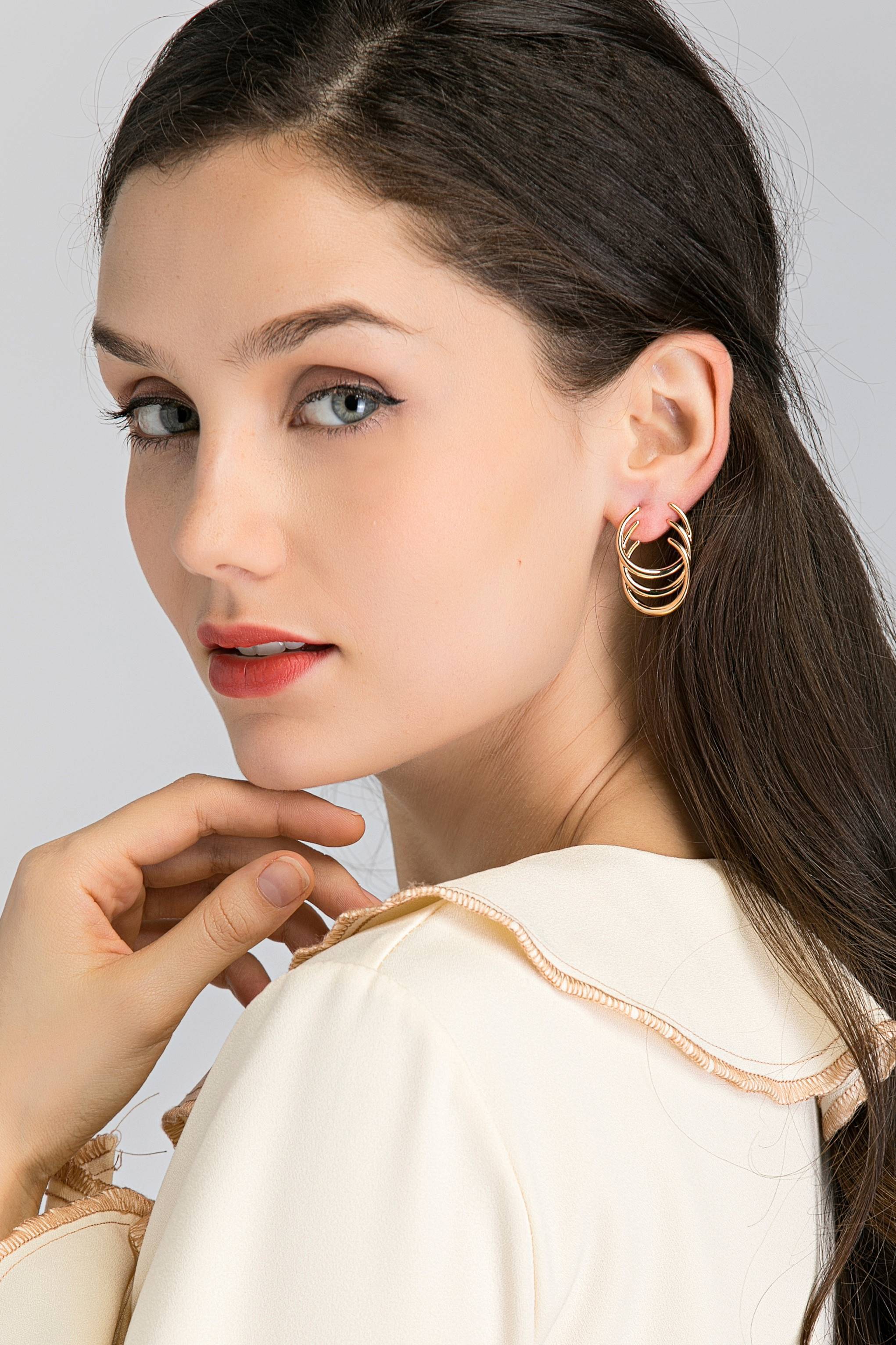 Gold Plated Triple Spiral Hoop Earrings
