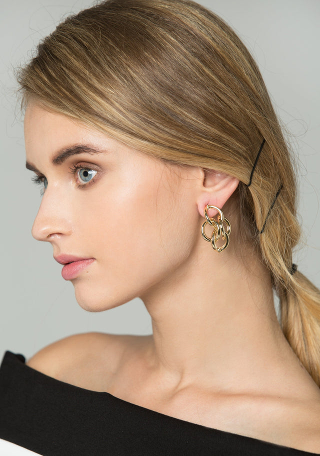 Gold Quad Round-twined Earrings