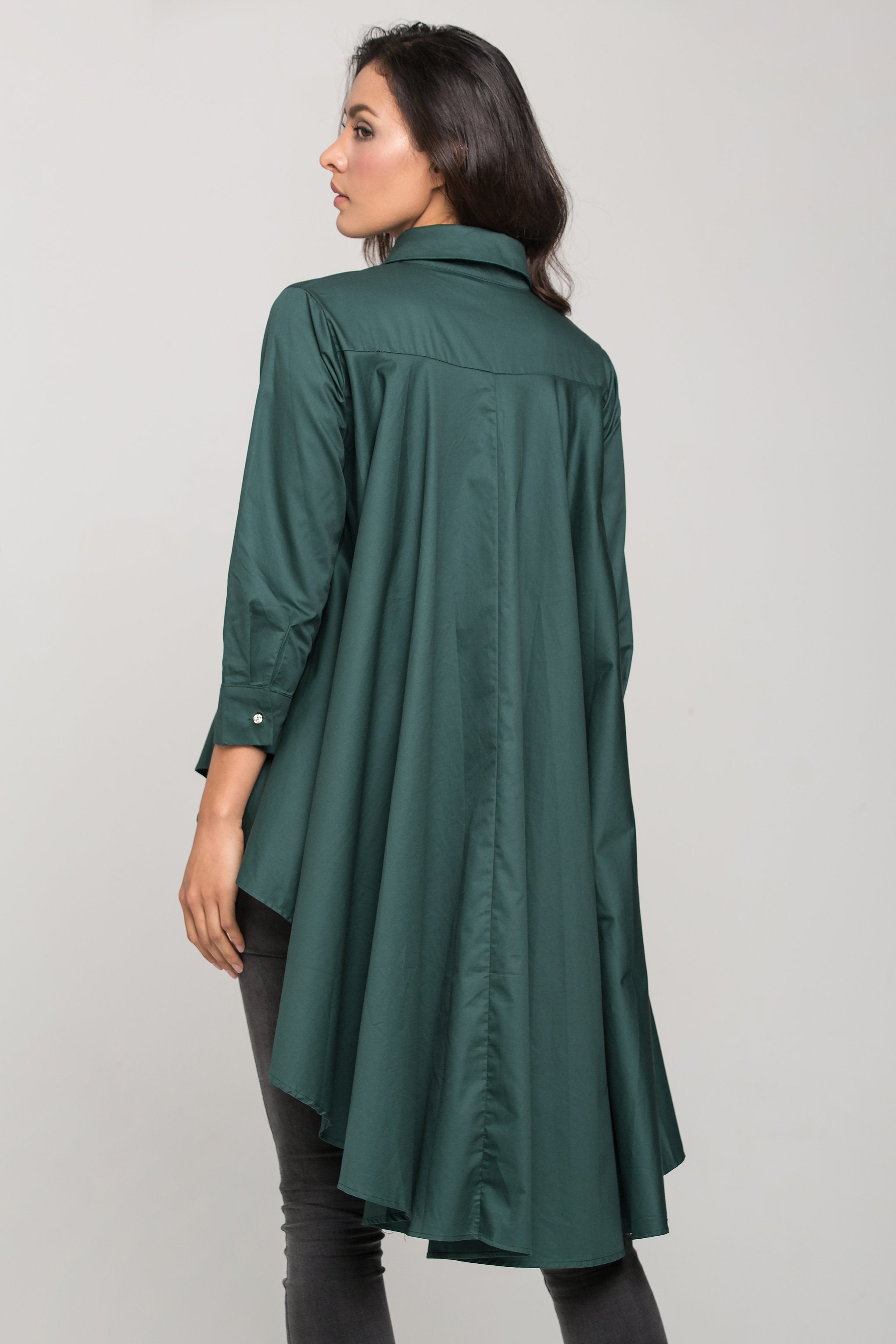 Green  High Low Tent Button Up Top