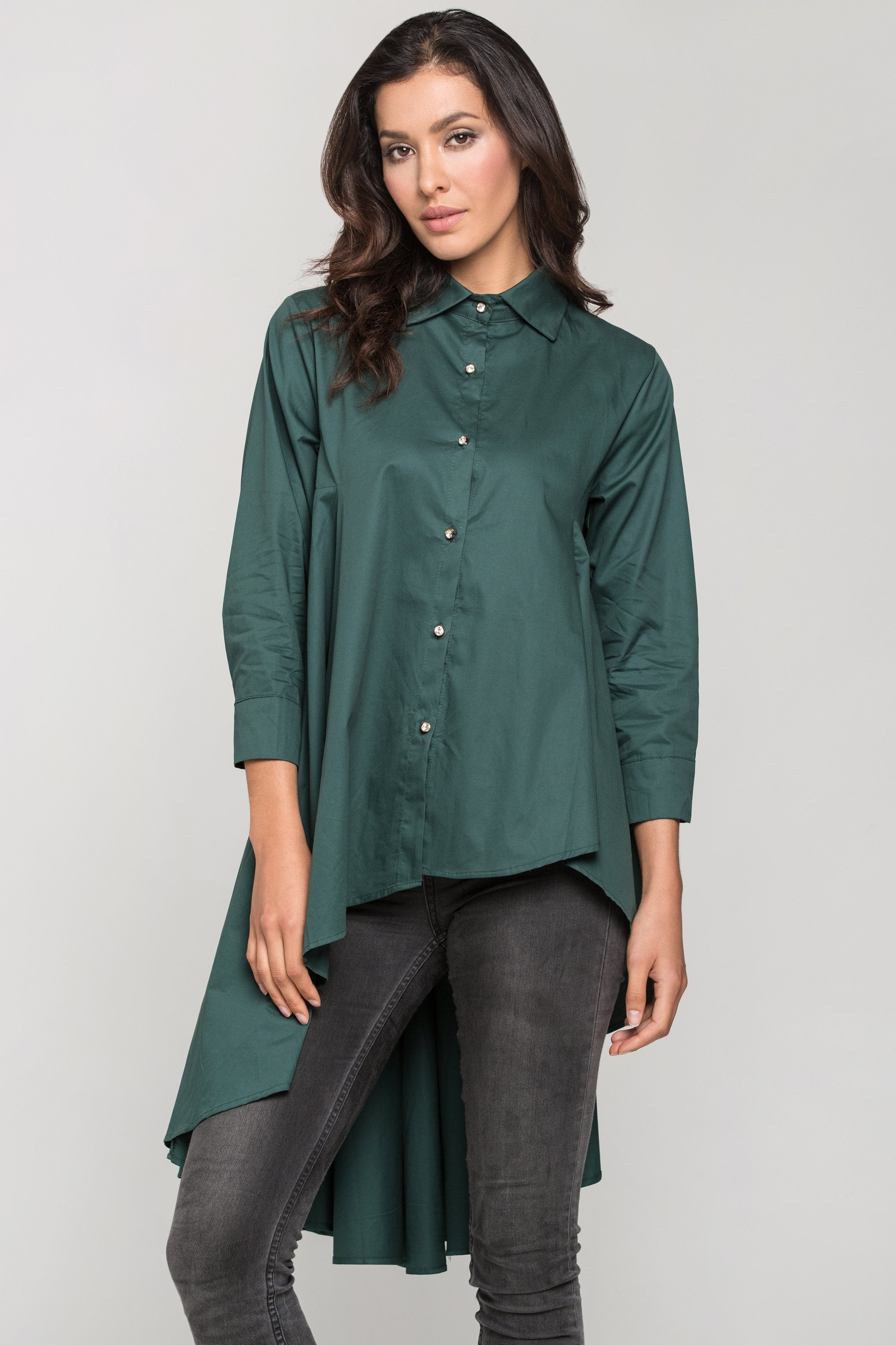 Green  High Low Tent Button Up Top