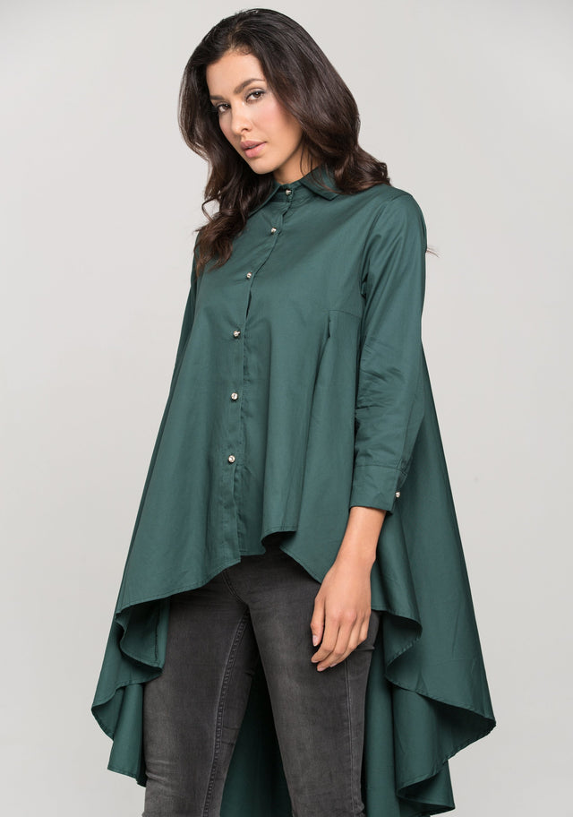 Green  High Low Tent Button Up Top