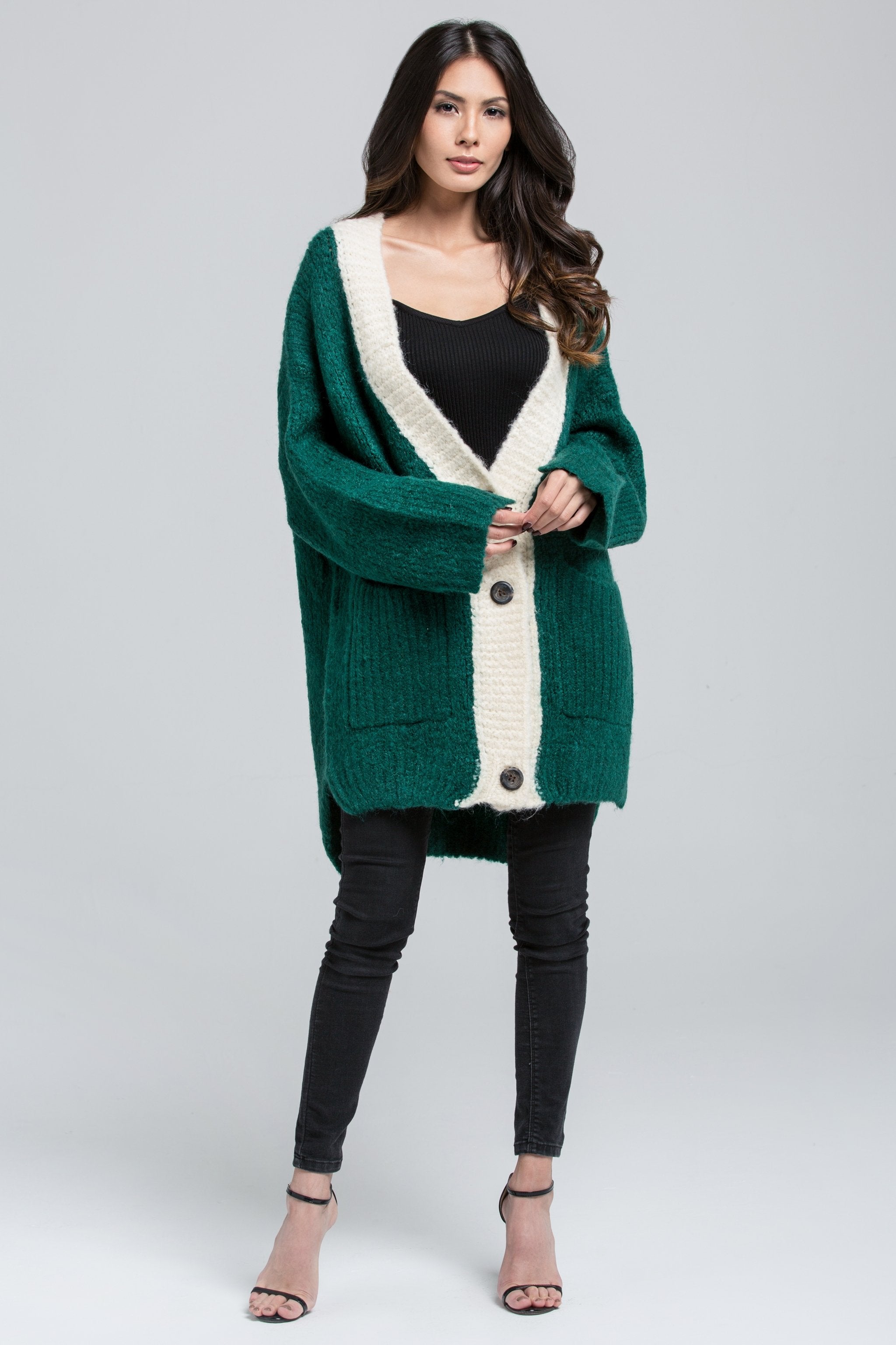 Green Wool Knit Oversized Cardigan