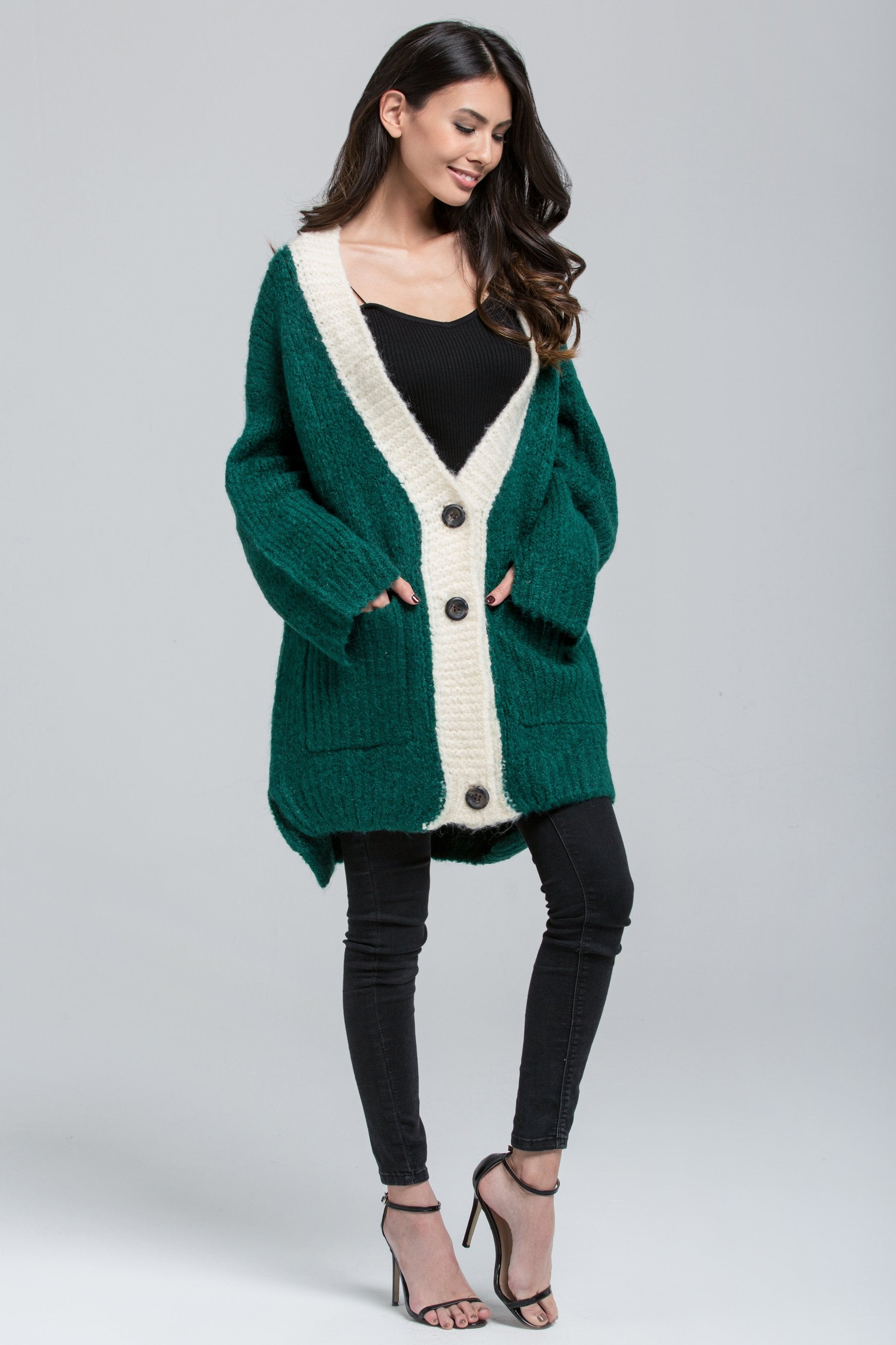 Green Wool Knit Oversized Cardigan