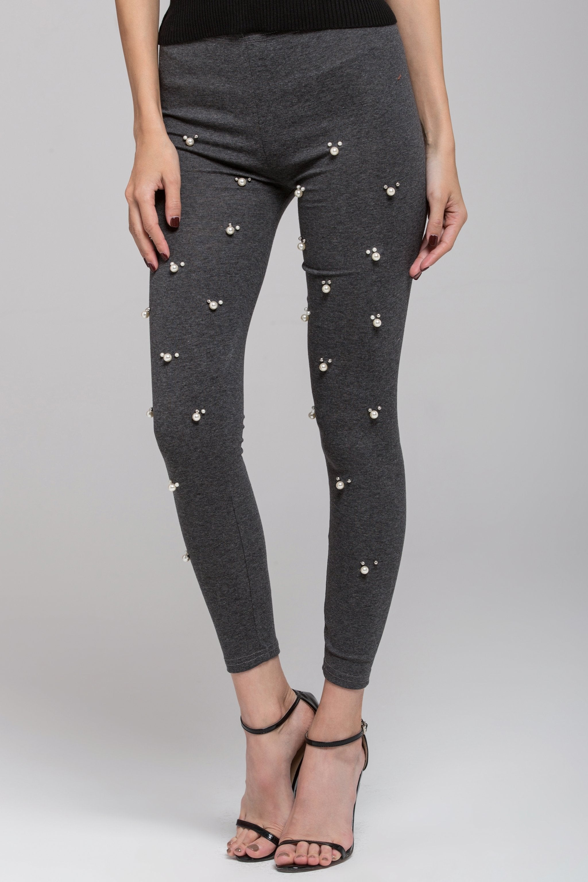 Grey Pearl Detail Tights