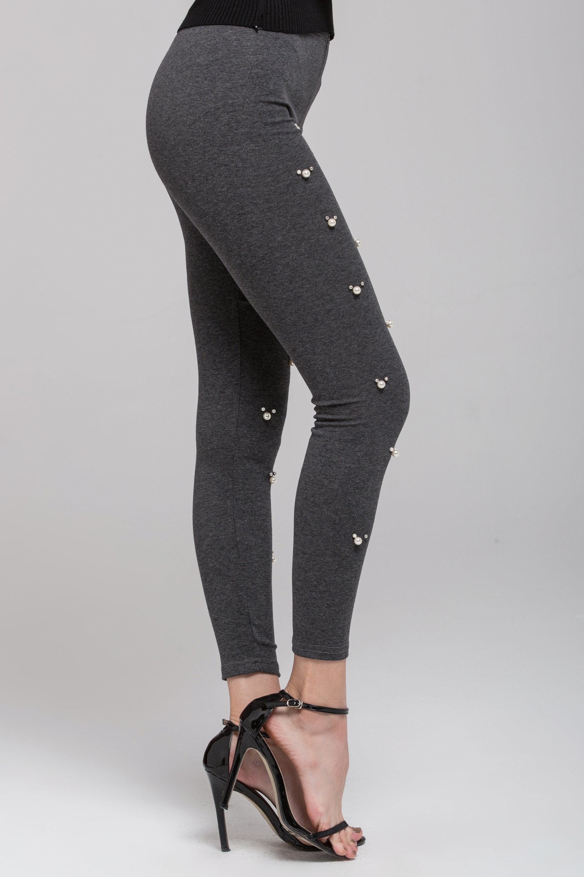 Grey Pearl Detail Tights