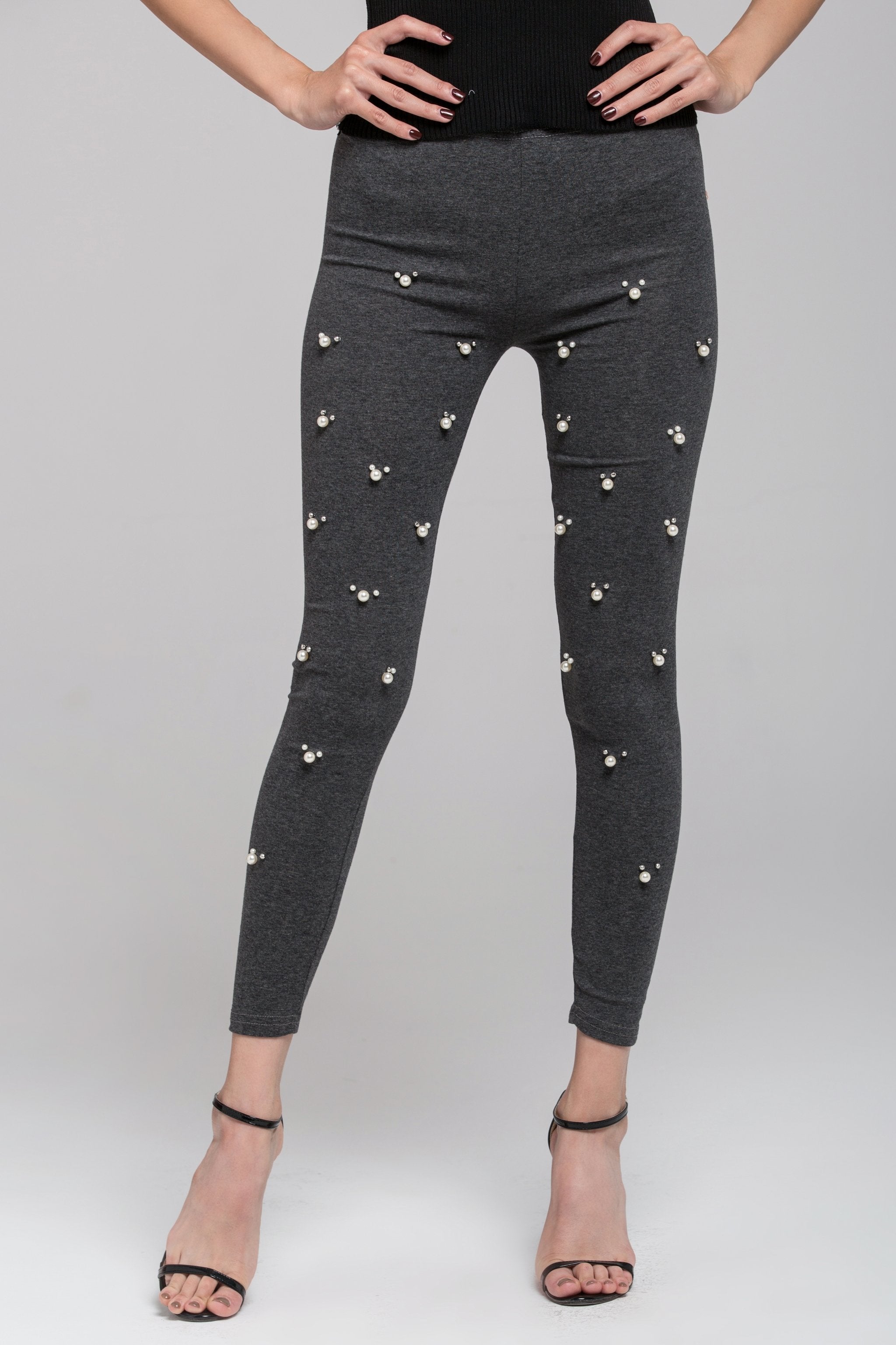 Grey Pearl Detail Tights