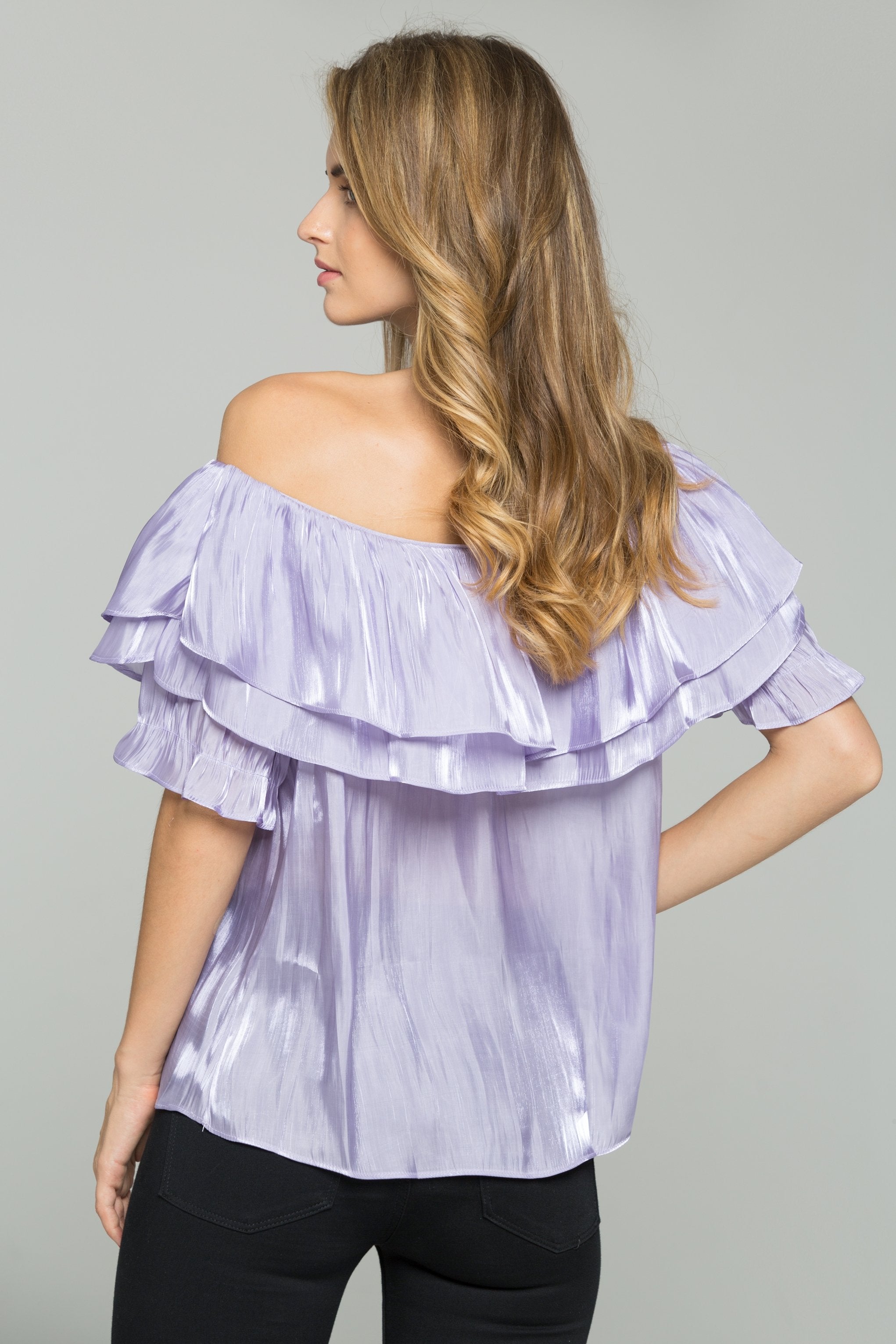 Heather Off the Shoulder Flounce Top