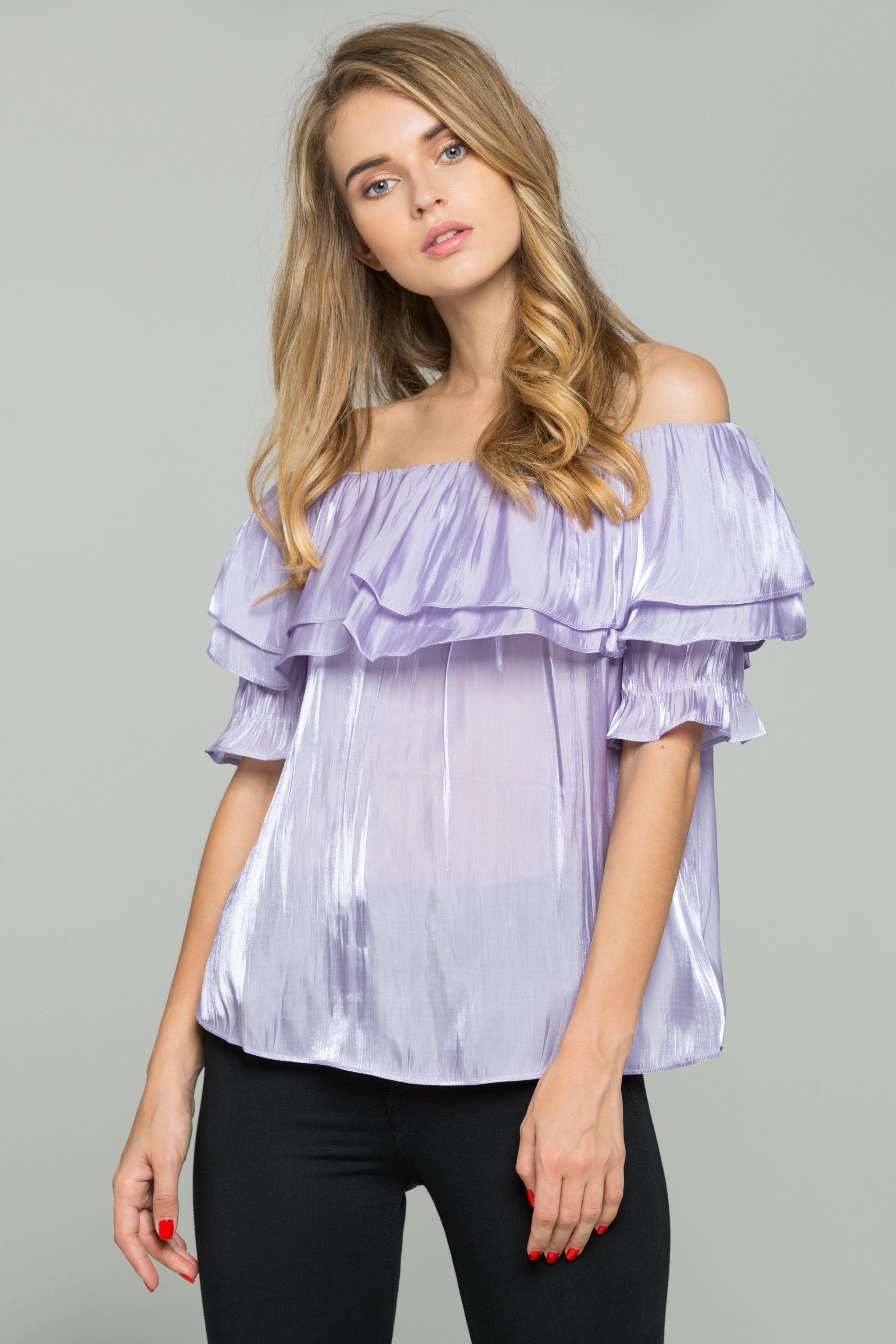 Heather Off the Shoulder Flounce Top