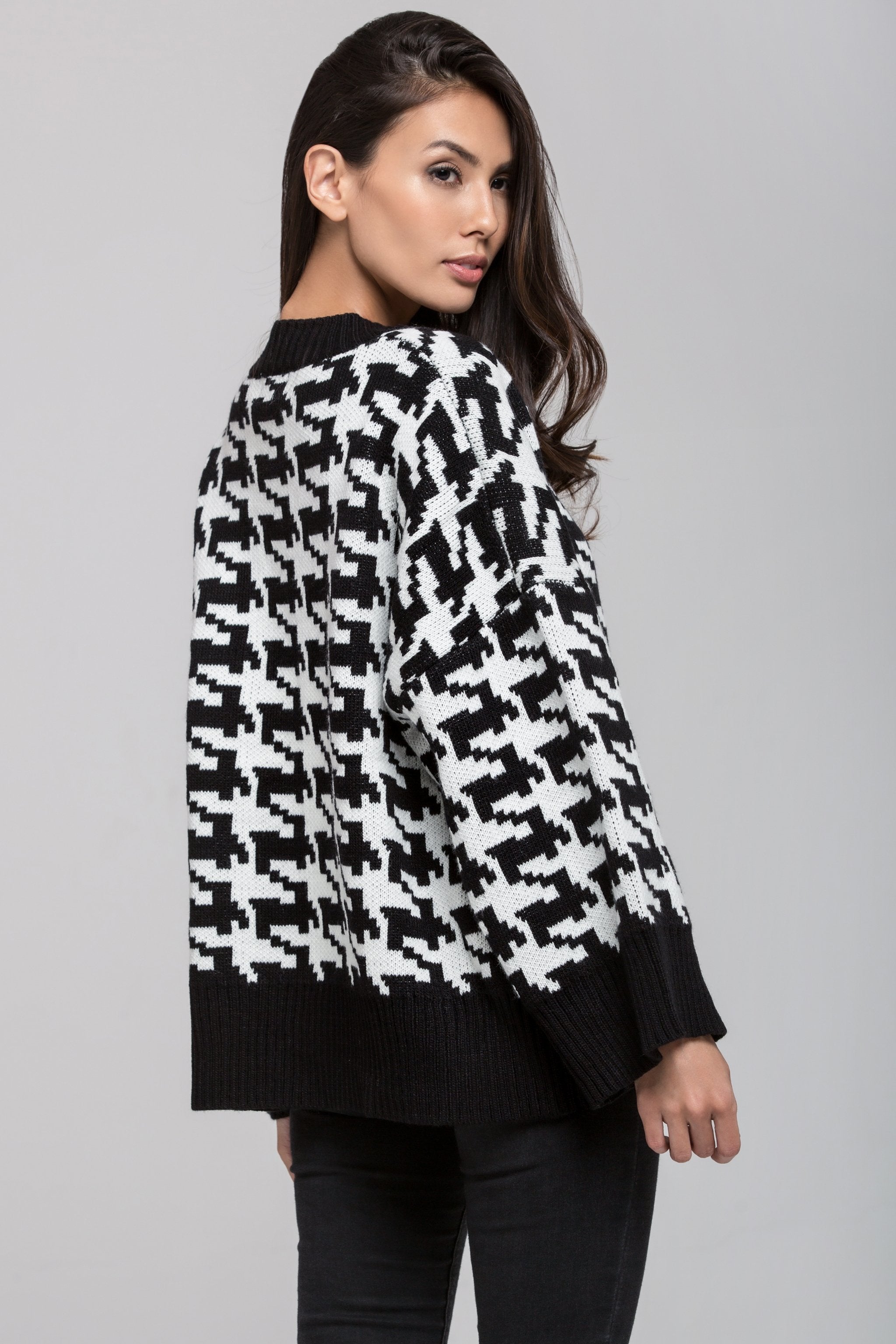 Houndstooth Oversized Dome Button Detail Cardigan