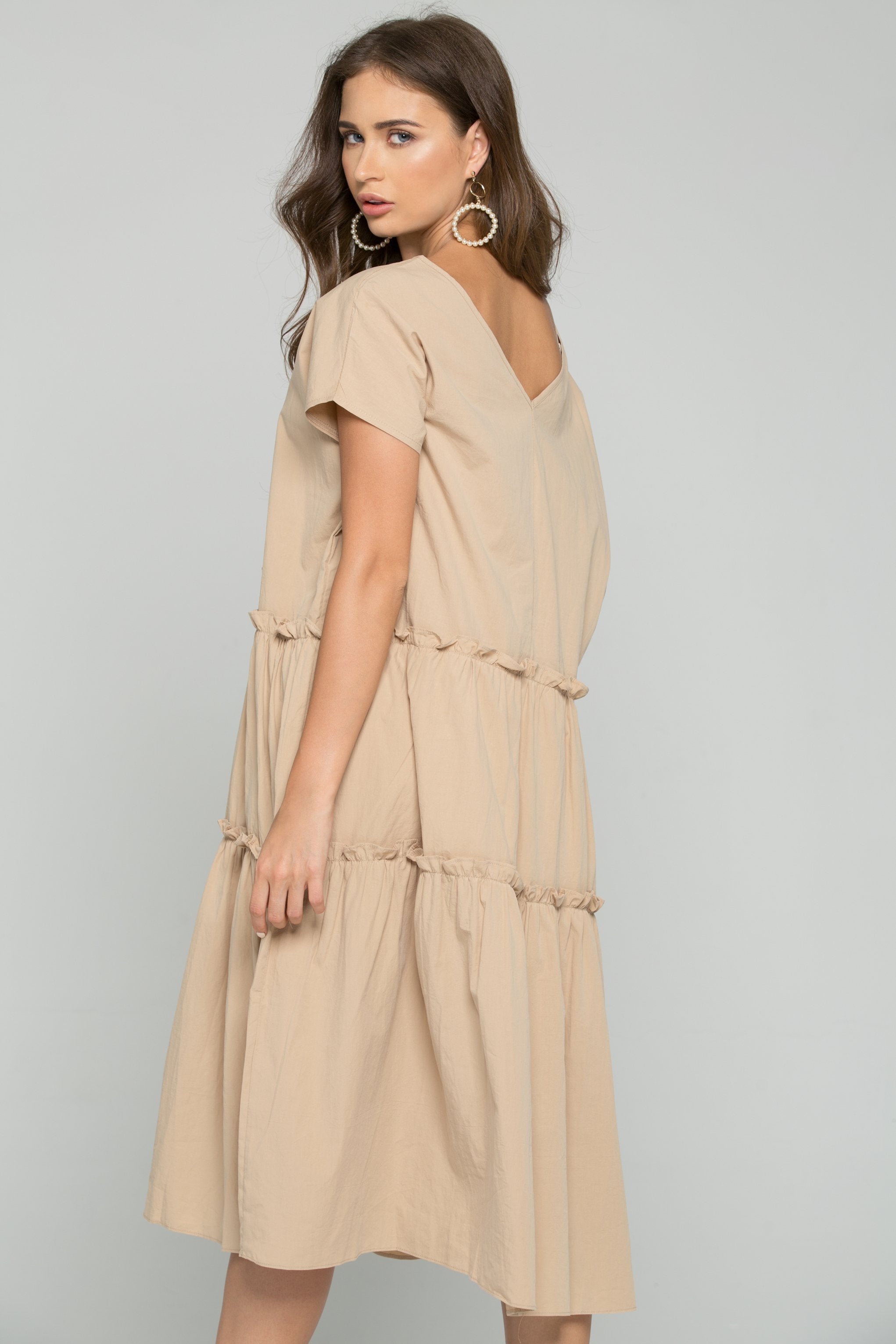 Khaki Chemise Flounce Hem Midi Dress