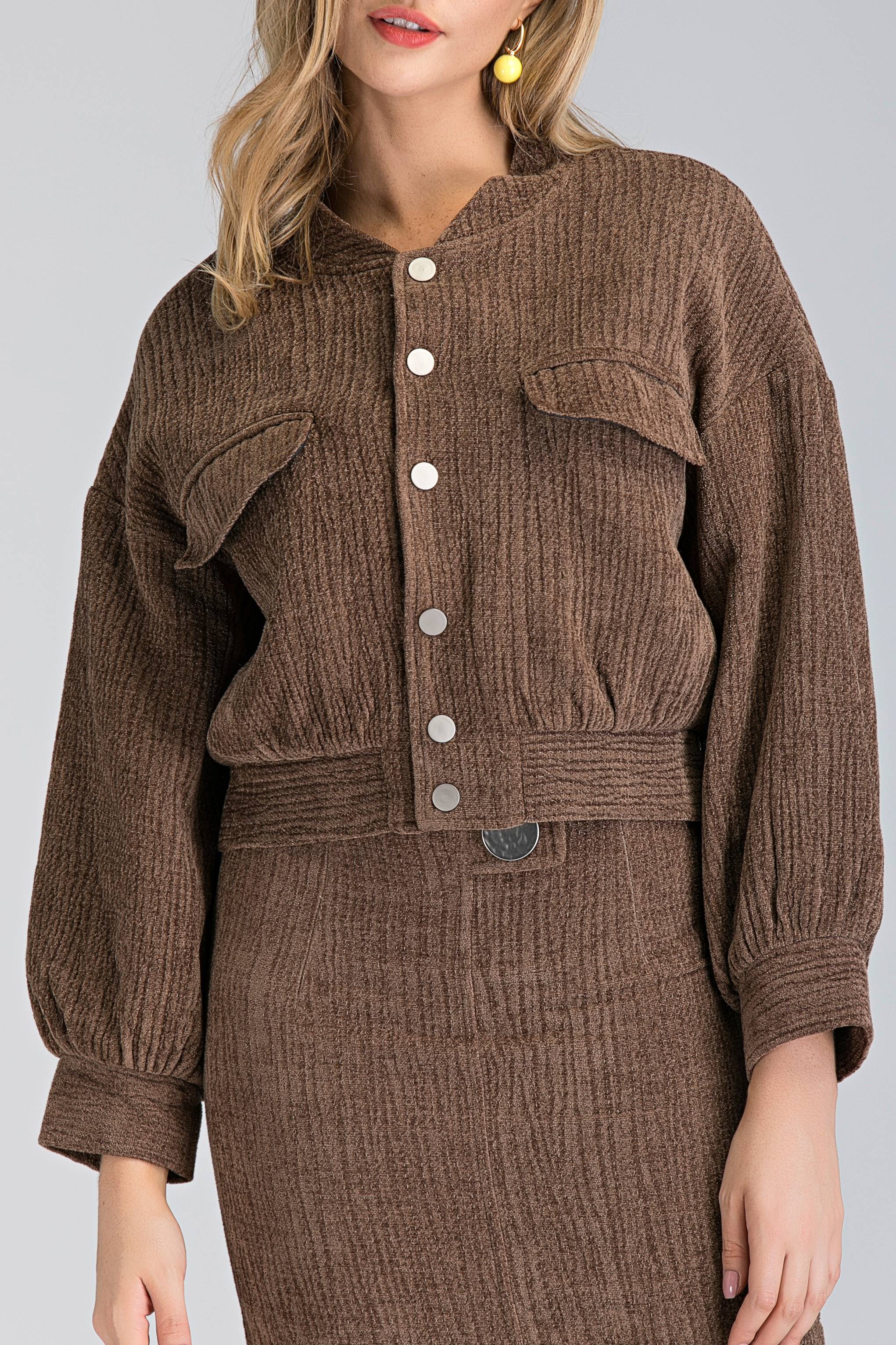 Latte Bomber Jacket and Skirt Set