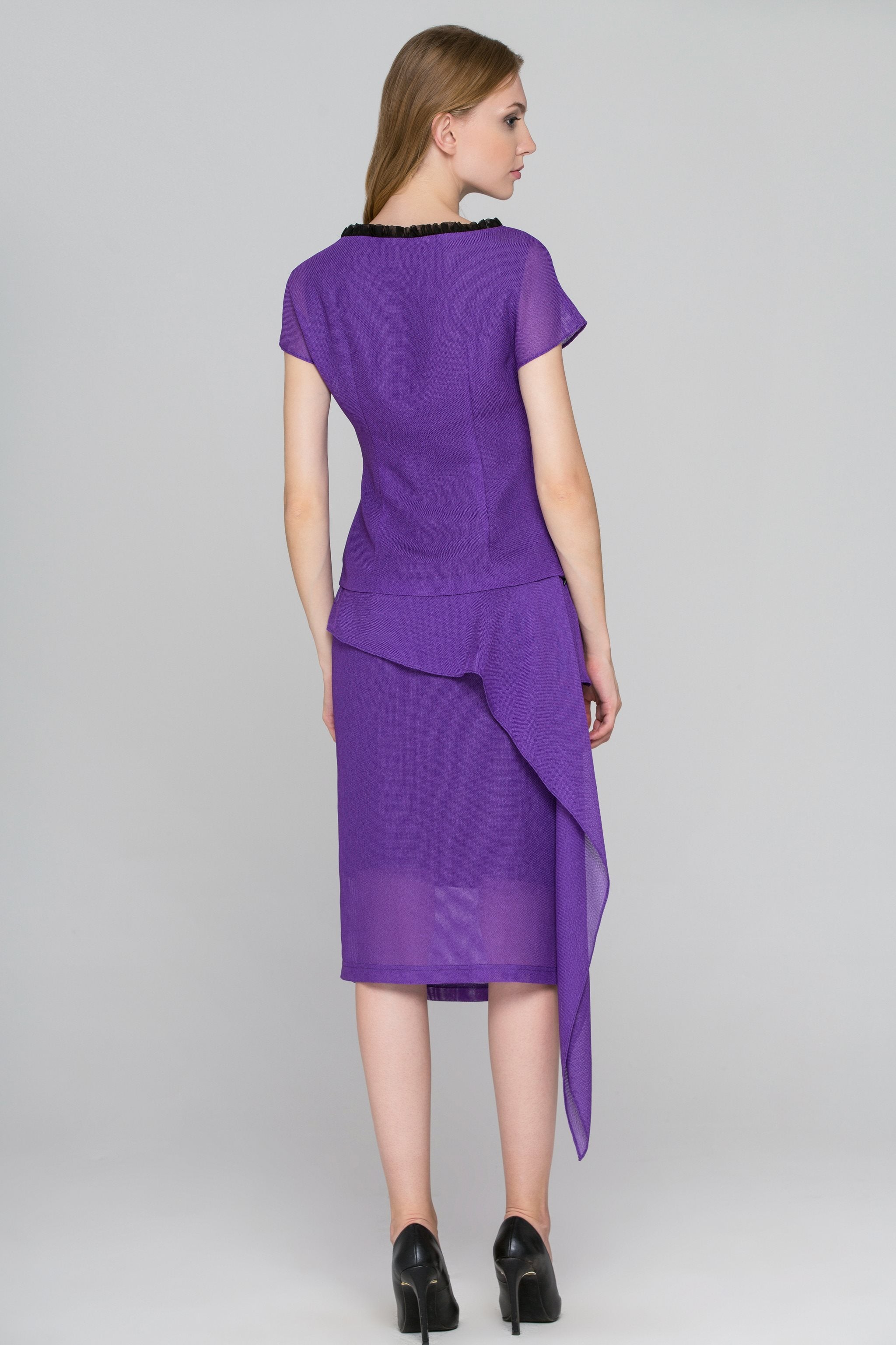 Lavender and Black Tulle Front Midi Dress