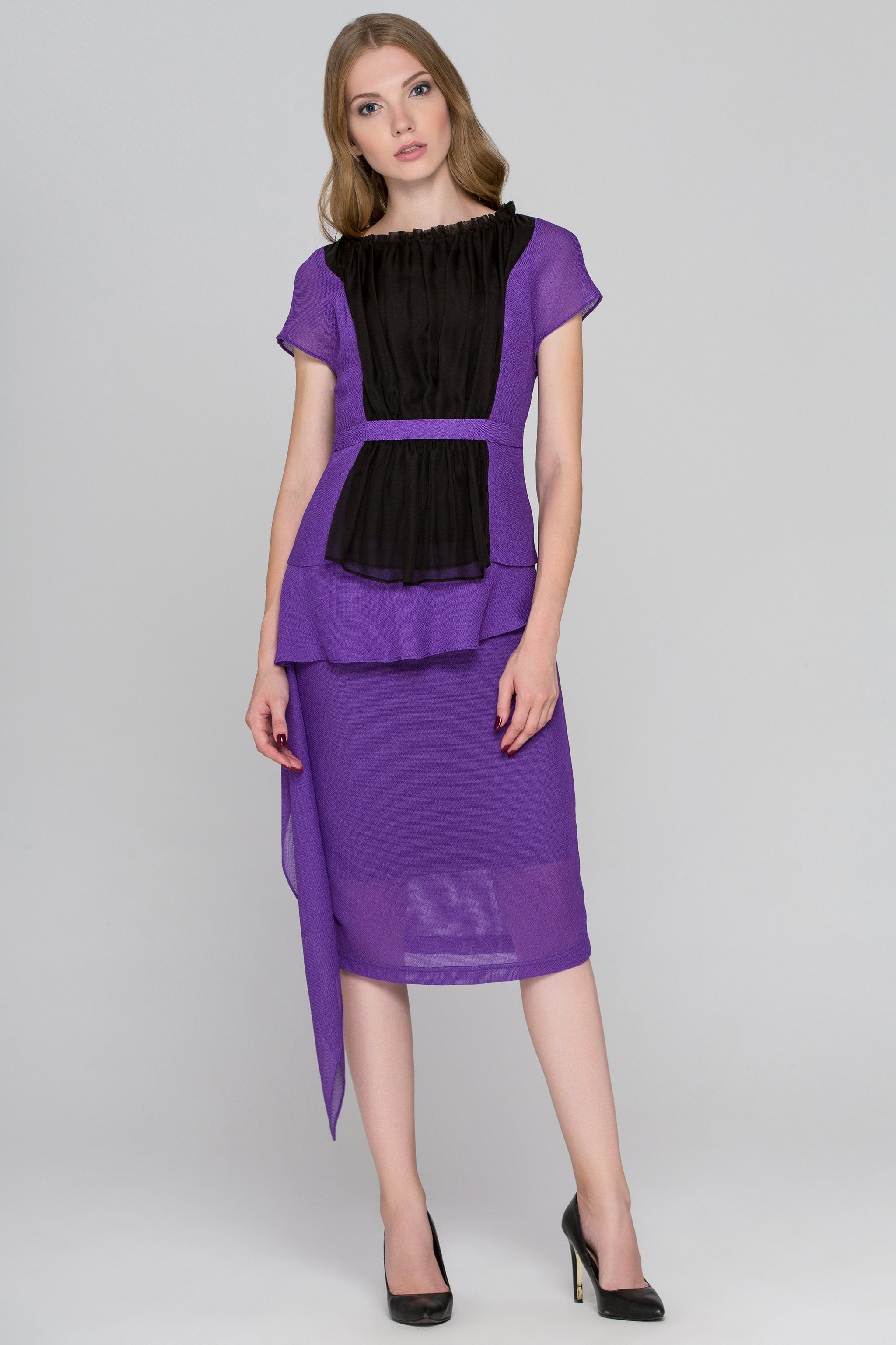 Lavender and Black Tulle Front Midi Dress