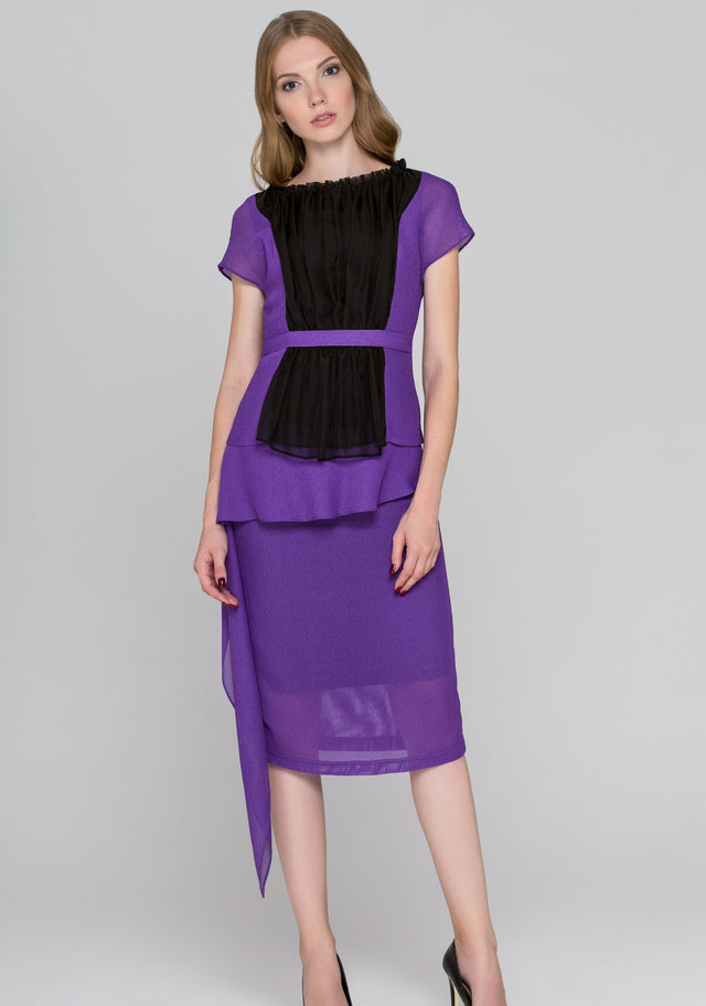 Lavender and Black Tulle Front Midi Dress