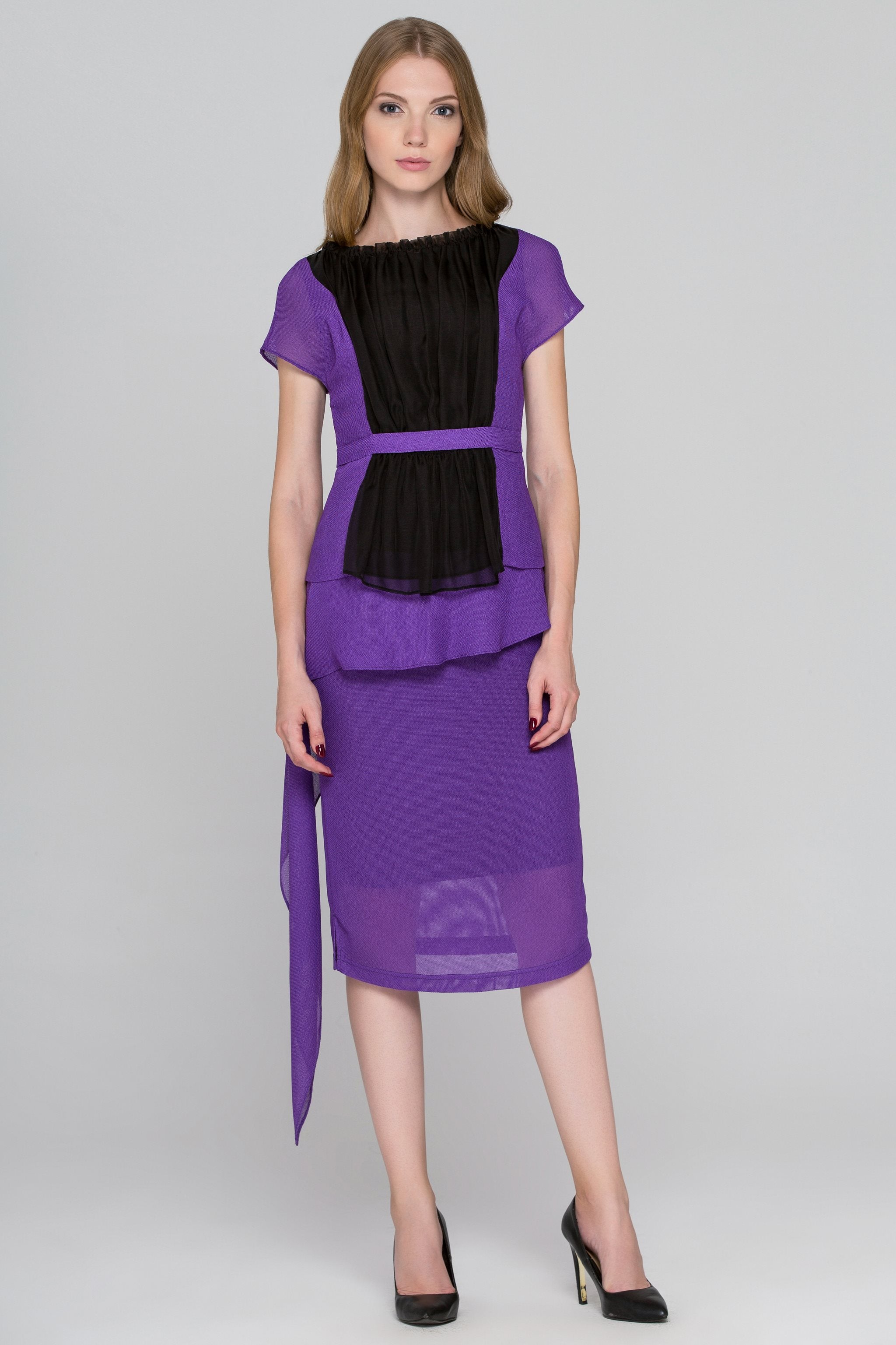 Lavender and Black Tulle Front Midi Dress