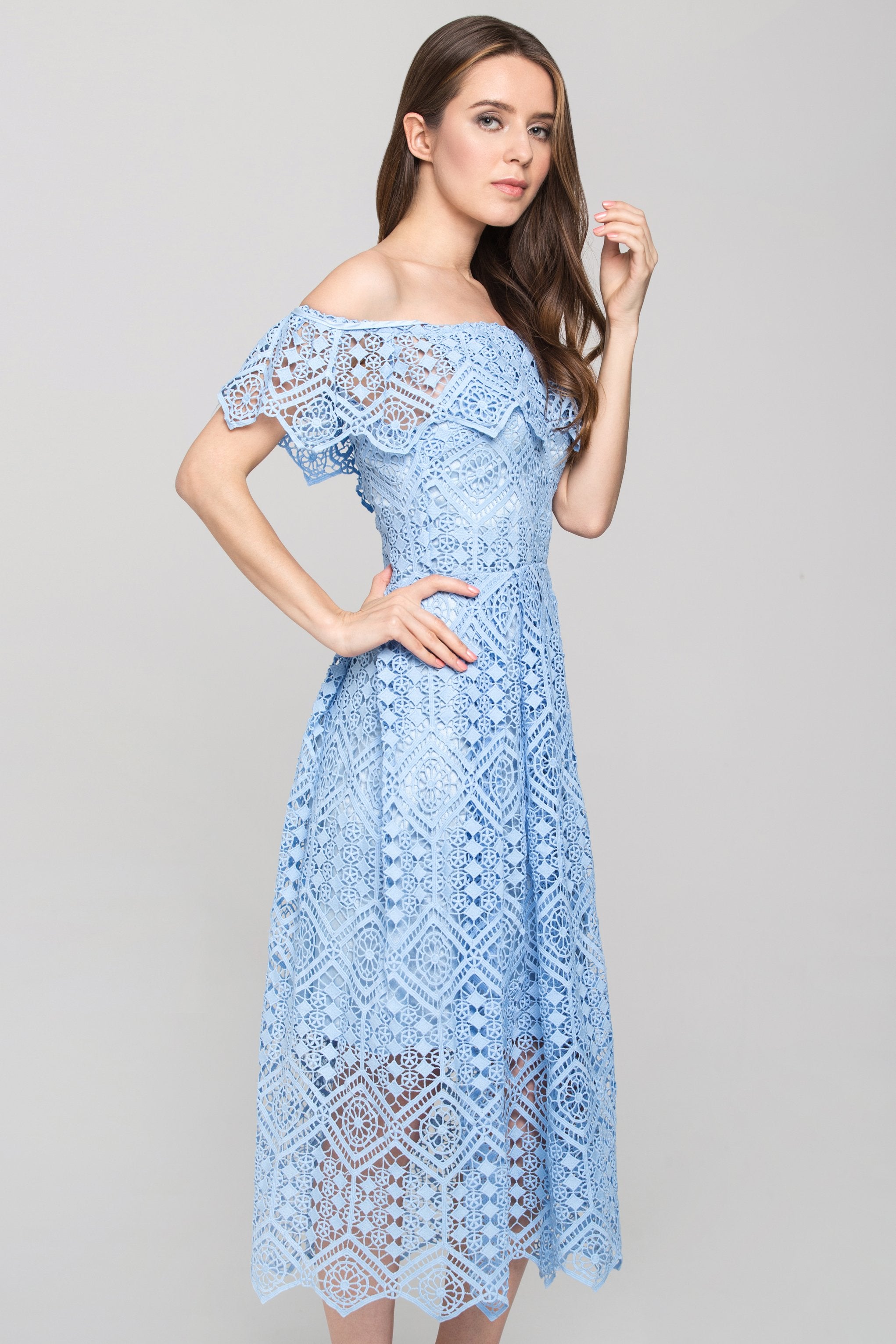 Light Blue Diamond Lace Midi Dress