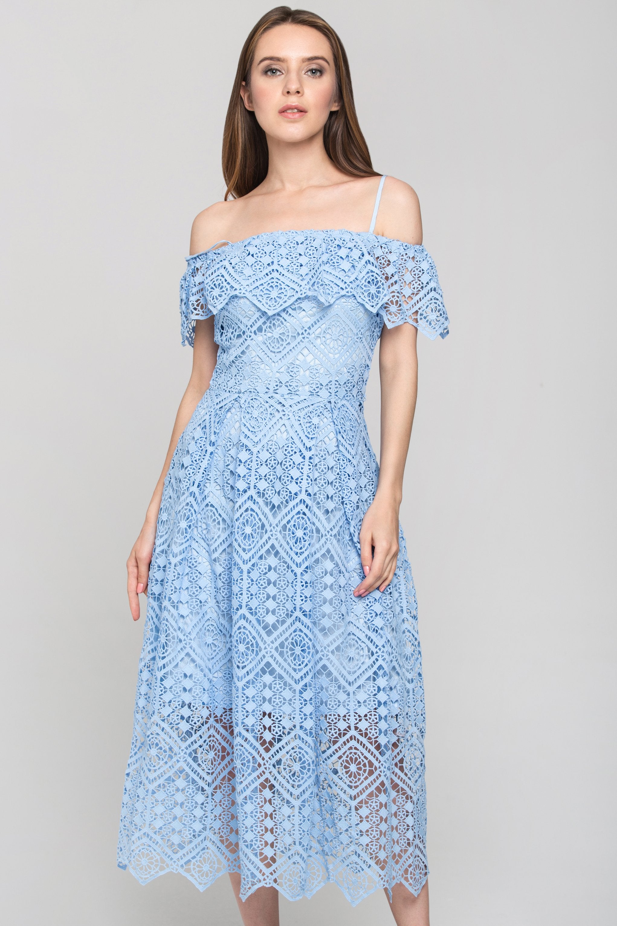Light Blue Diamond Lace Midi Dress