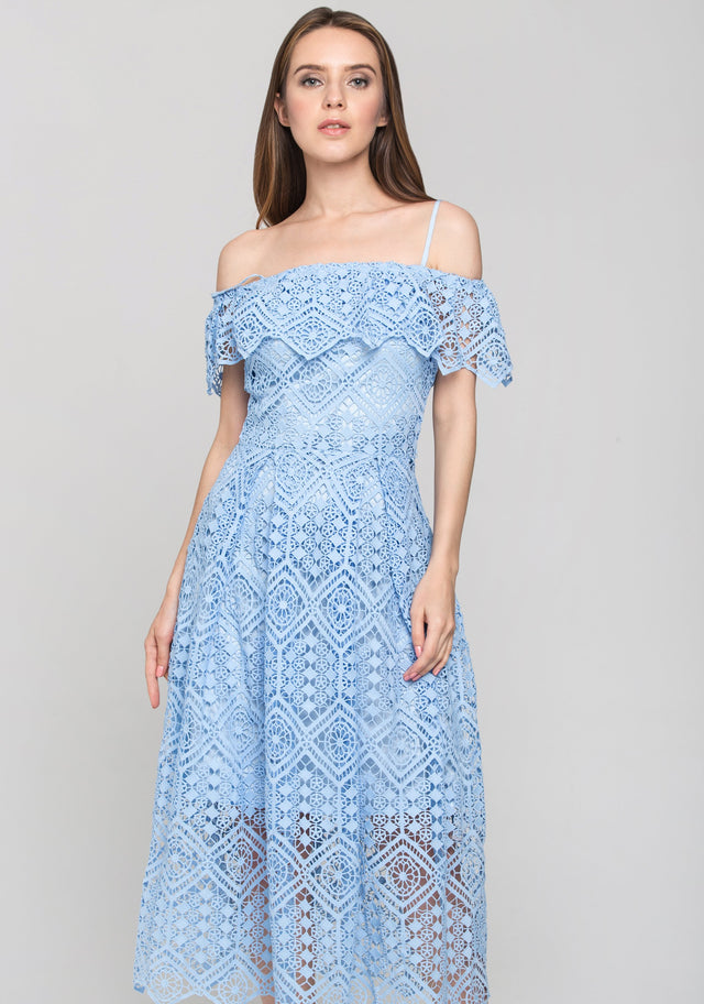 Light Blue Diamond Lace Midi Dress