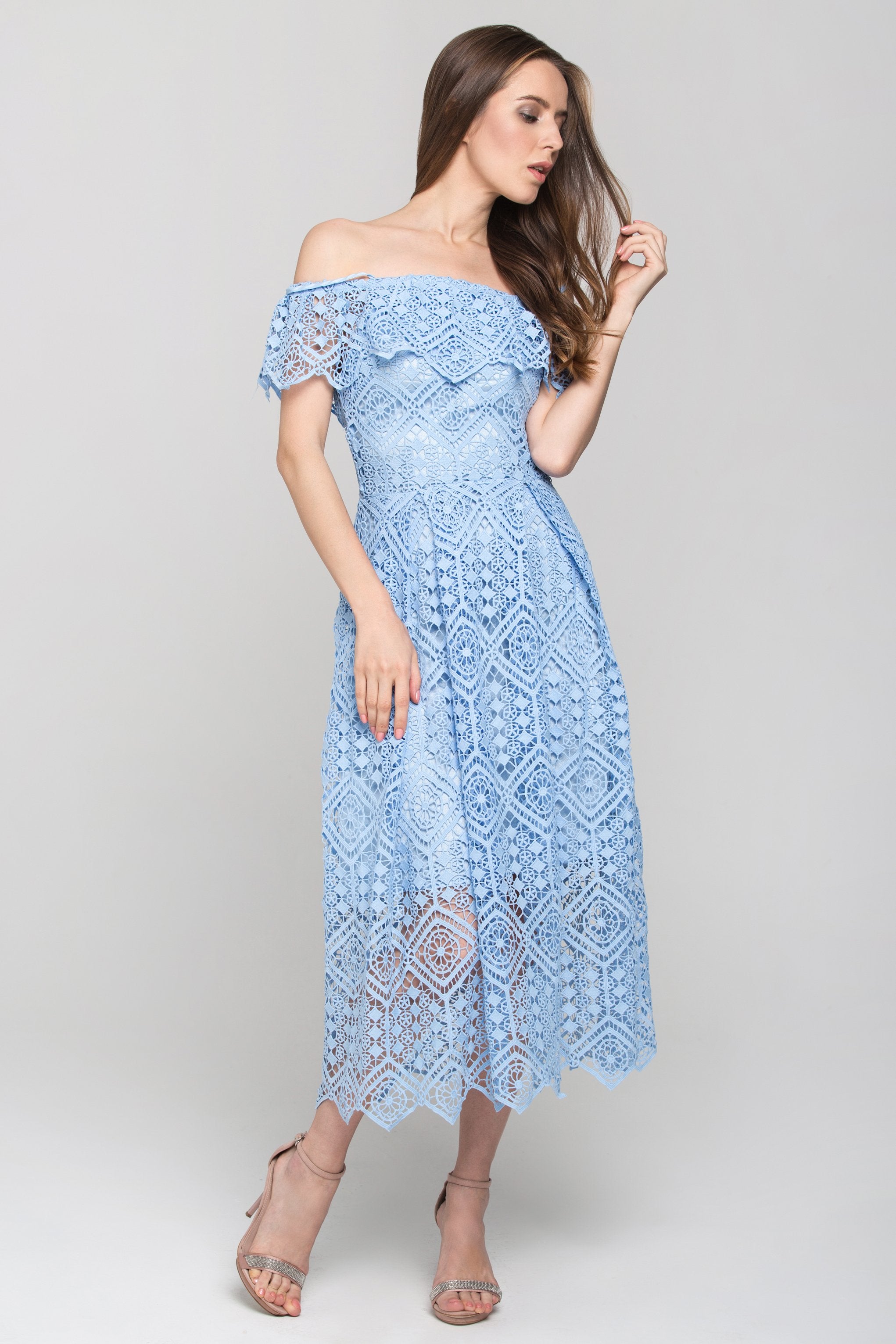 Light Blue Diamond Lace Midi Dress