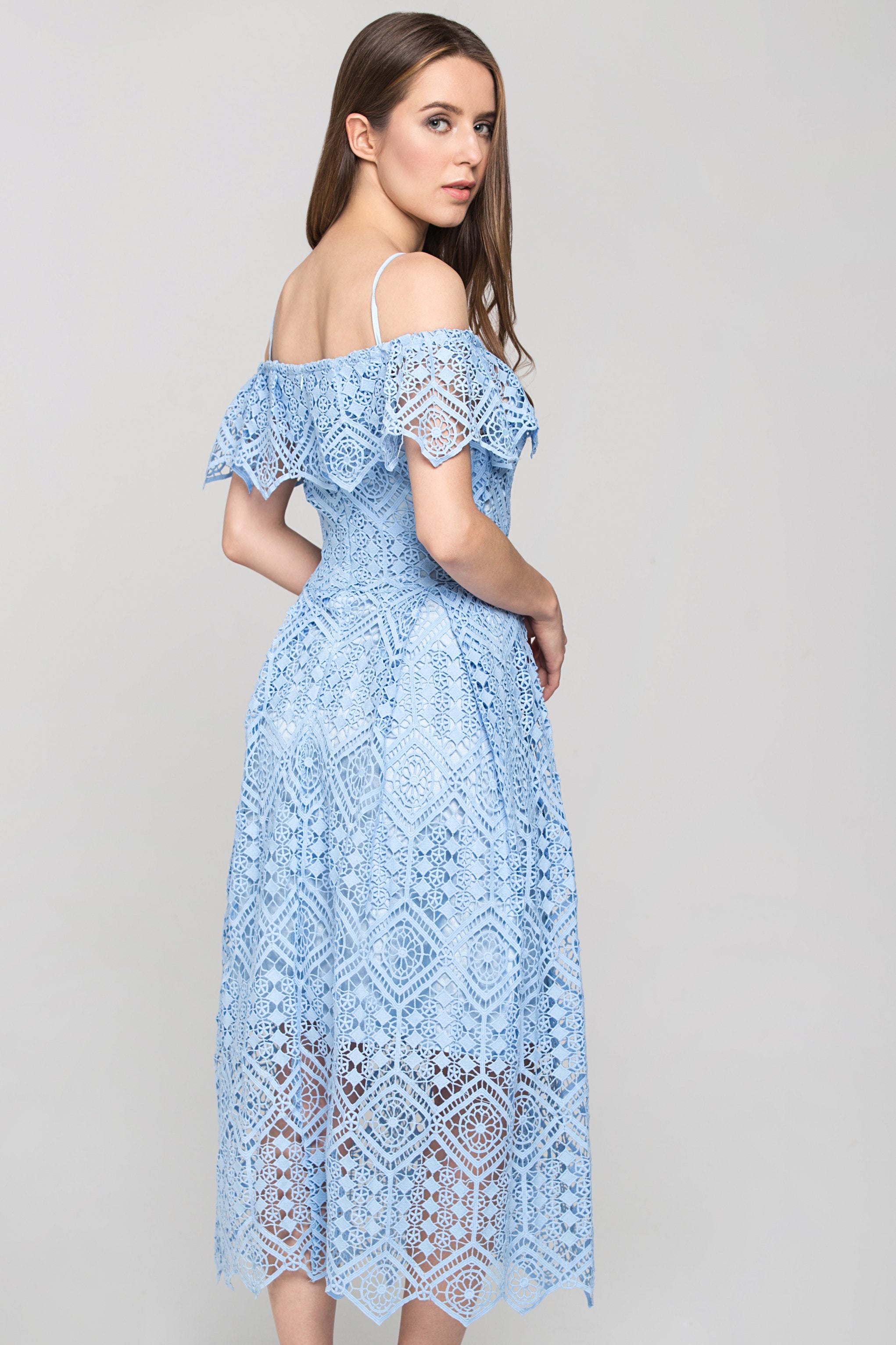 Light Blue Diamond Lace Midi Dress