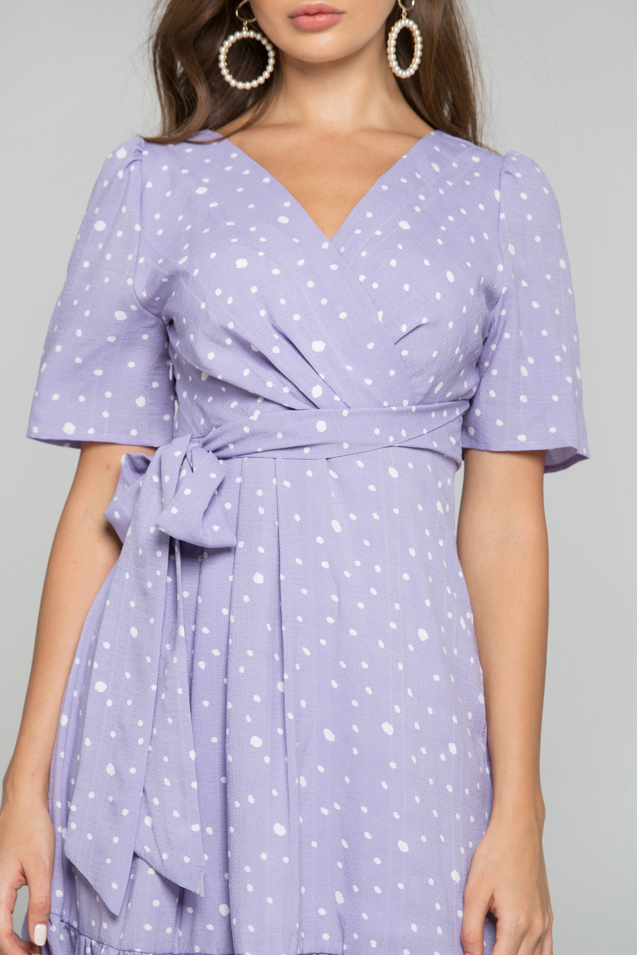 Lilac and White Flecks Surplice Midi Dress