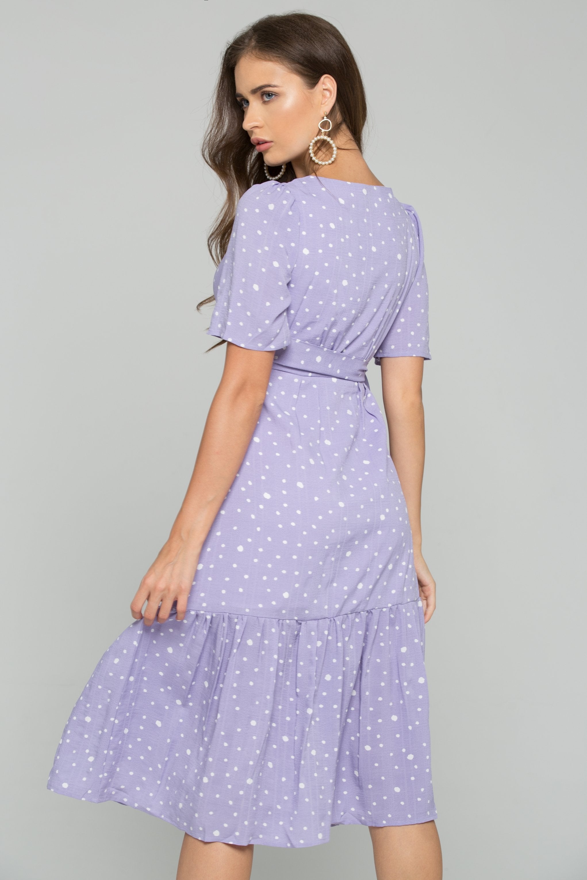 Lilac and White Flecks Surplice Midi Dress