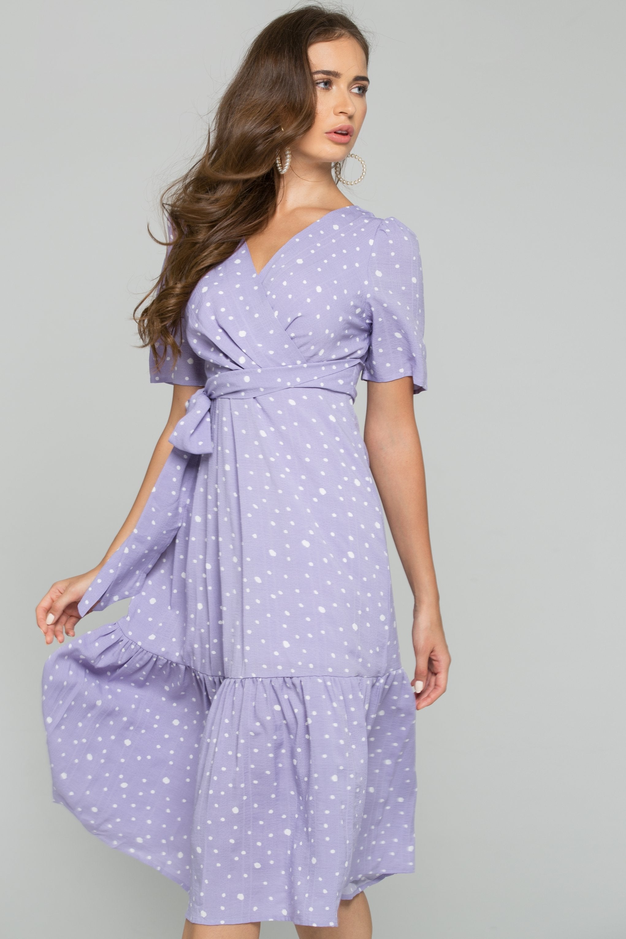 Lilac and White Flecks Surplice Midi Dress