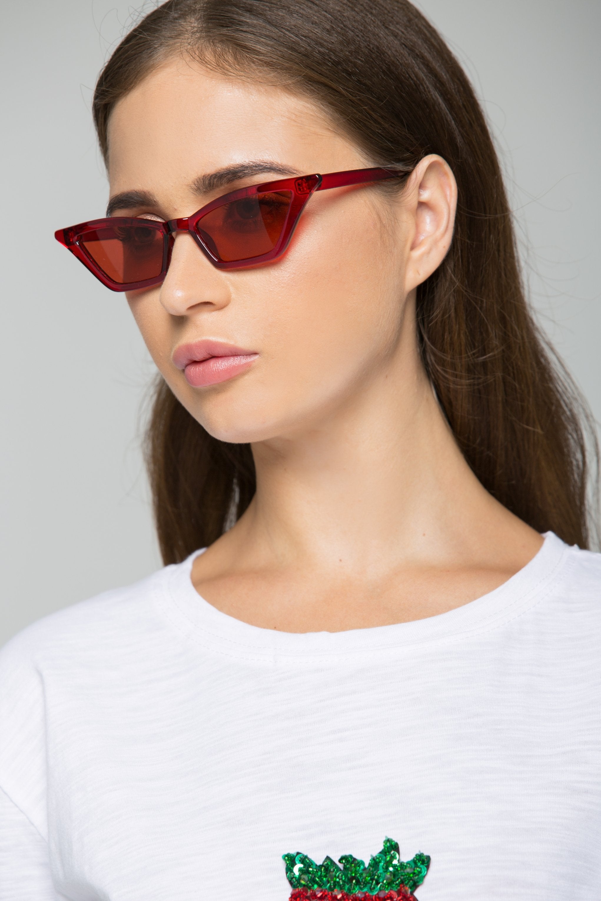 Maroon Slim Cat Eye Sunglasses