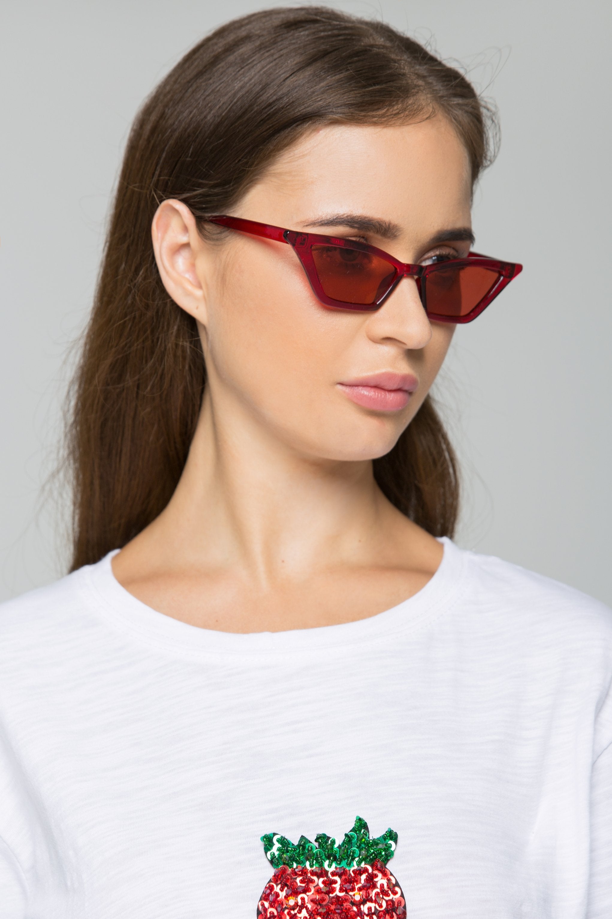 Maroon Slim Cat Eye Sunglasses