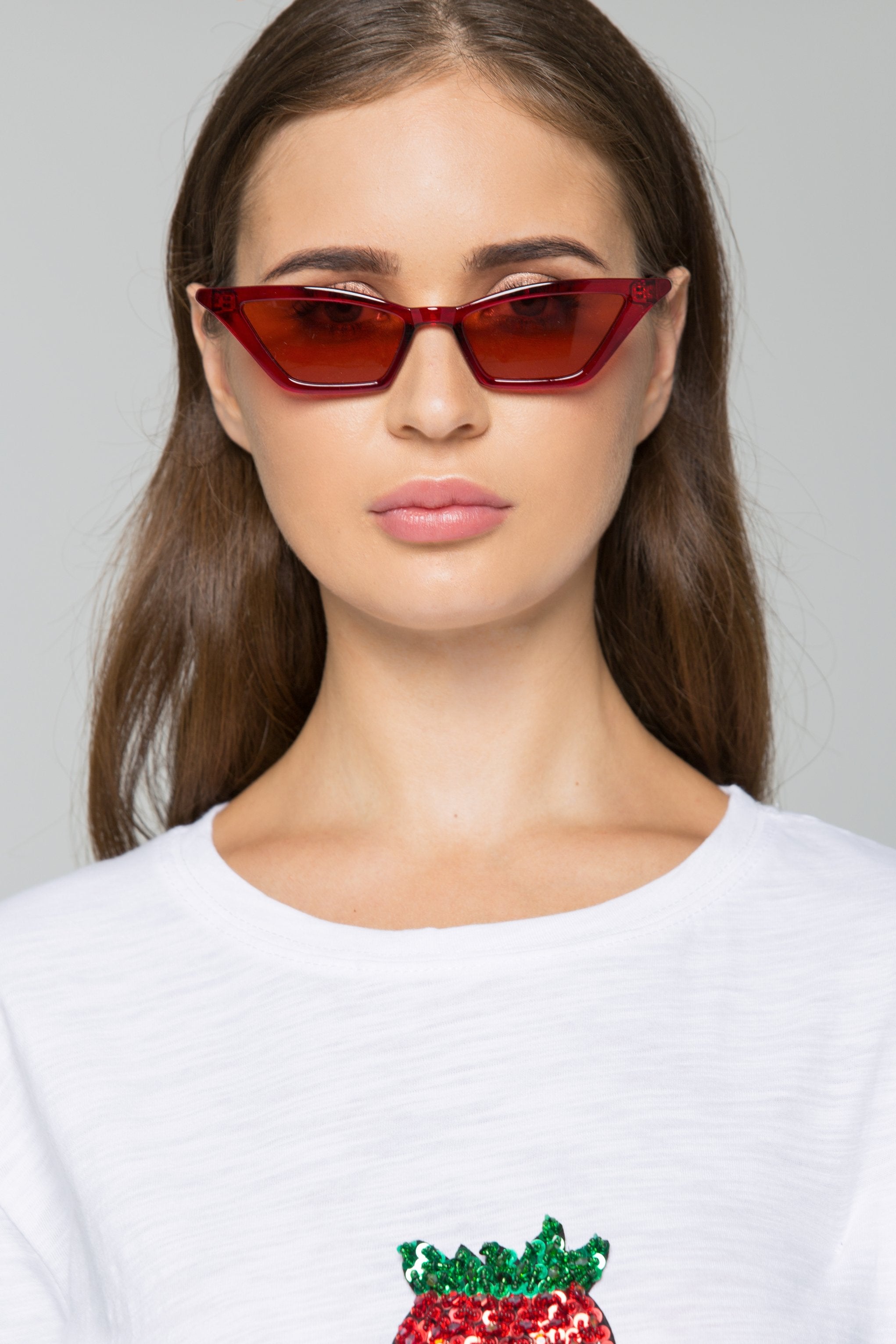 Maroon Slim Cat Eye Sunglasses