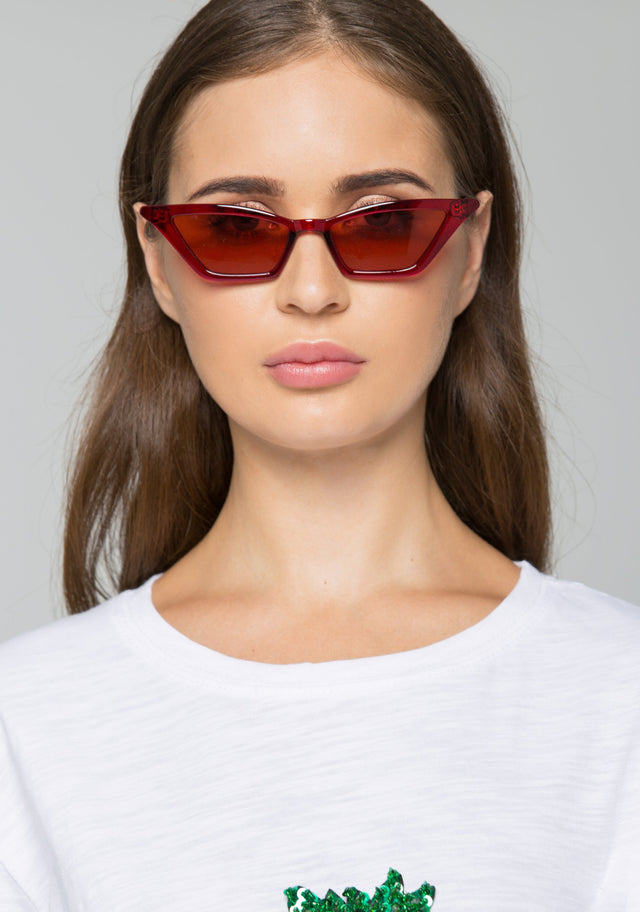 Maroon Slim Cat Eye Sunglasses